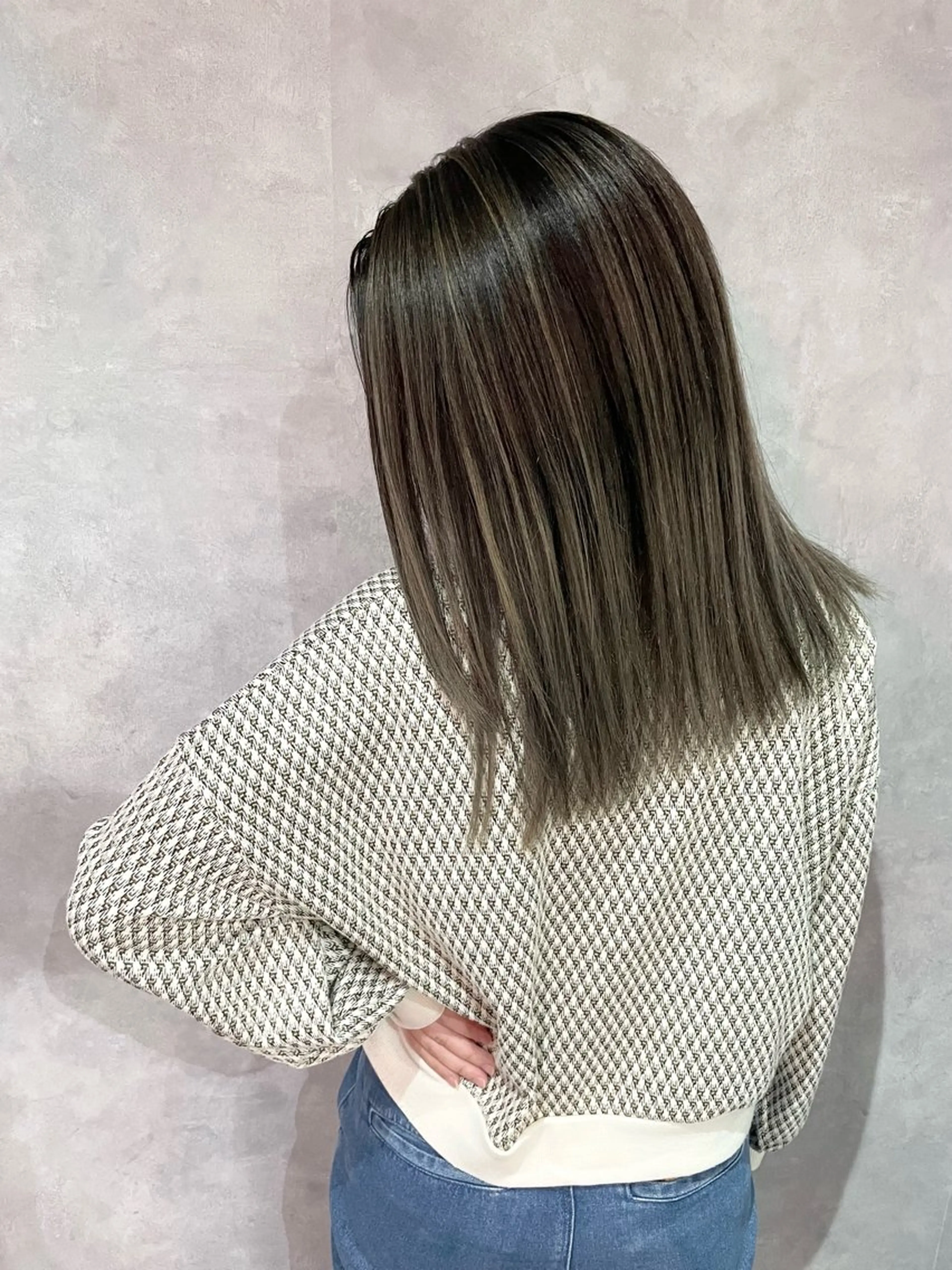 ミディアム ミディアムパーマ ミストバング ハイライト 髪質改善 ヨシンモリ HAIR SMILE COEURのヘアスタイル