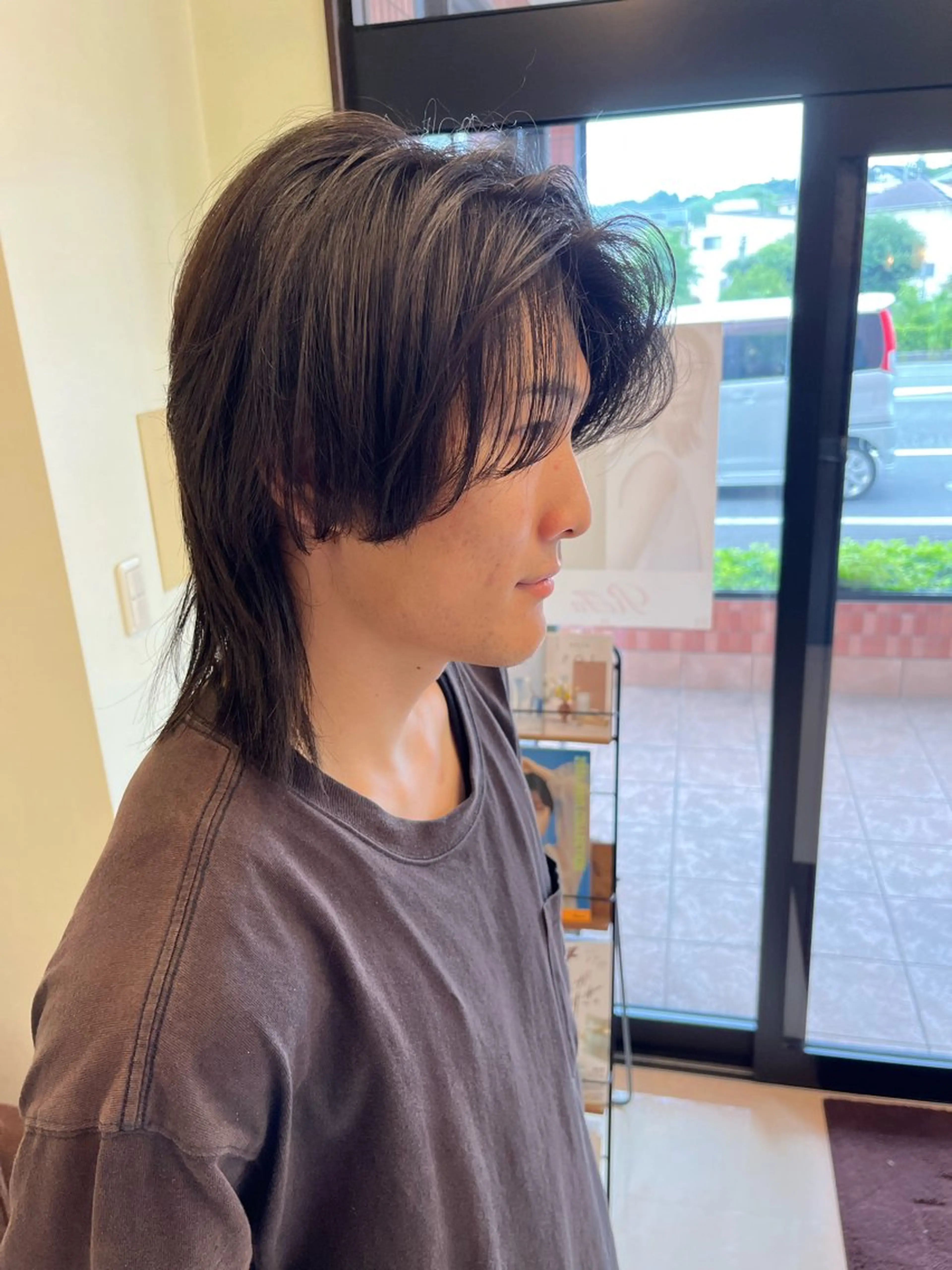 ショート メンズ センターパート メンズ韓国風 メンズウルフカット 韓国風ヘア ウルフカット 樋口智士/倉敷/中庄 /縮毛矯正/髪質改善のヘアスタイル