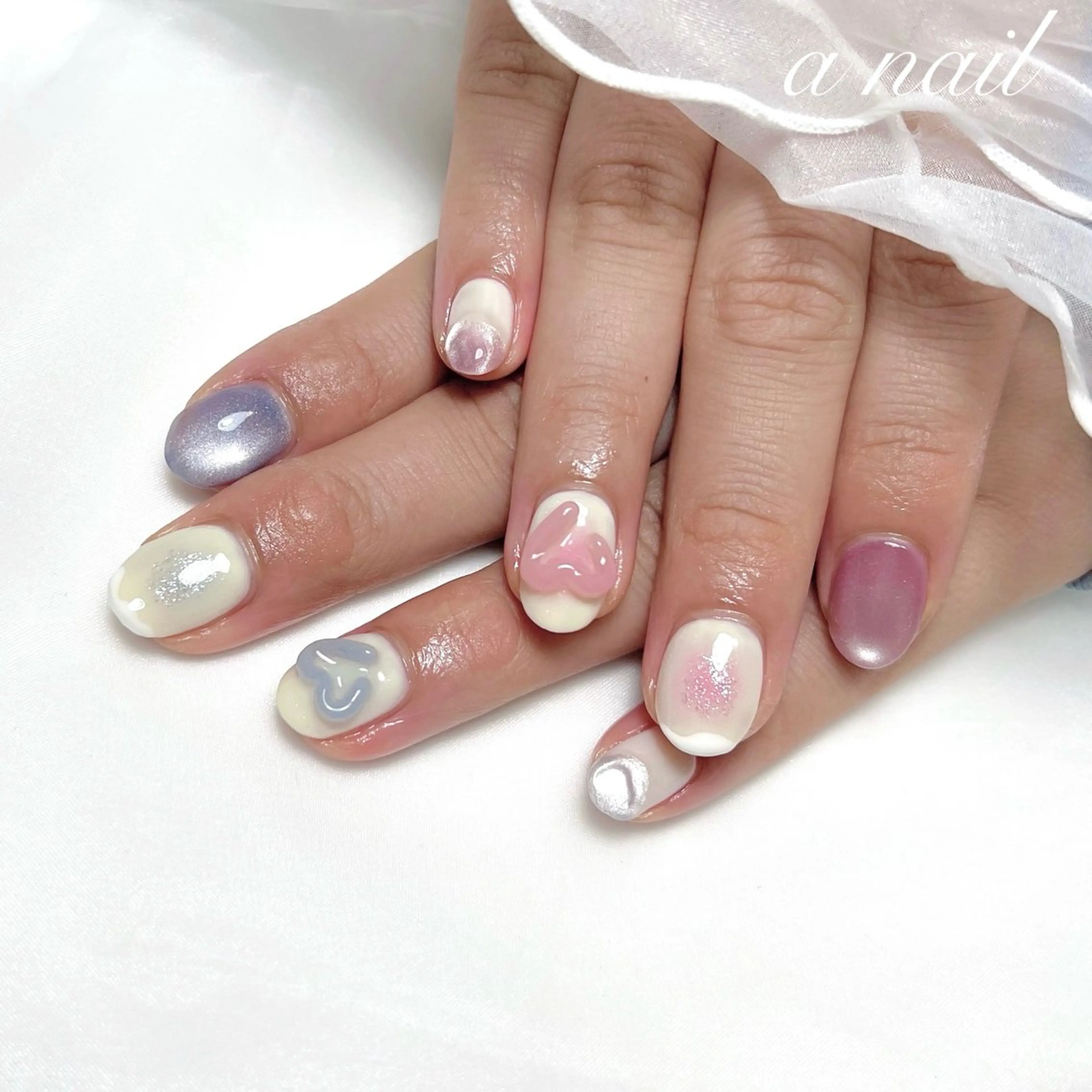 ネイル ハート マグネットネイル 持ち込み ぷっくりネイル ハンドネイル Salon_ a.nailのネイルデザイン