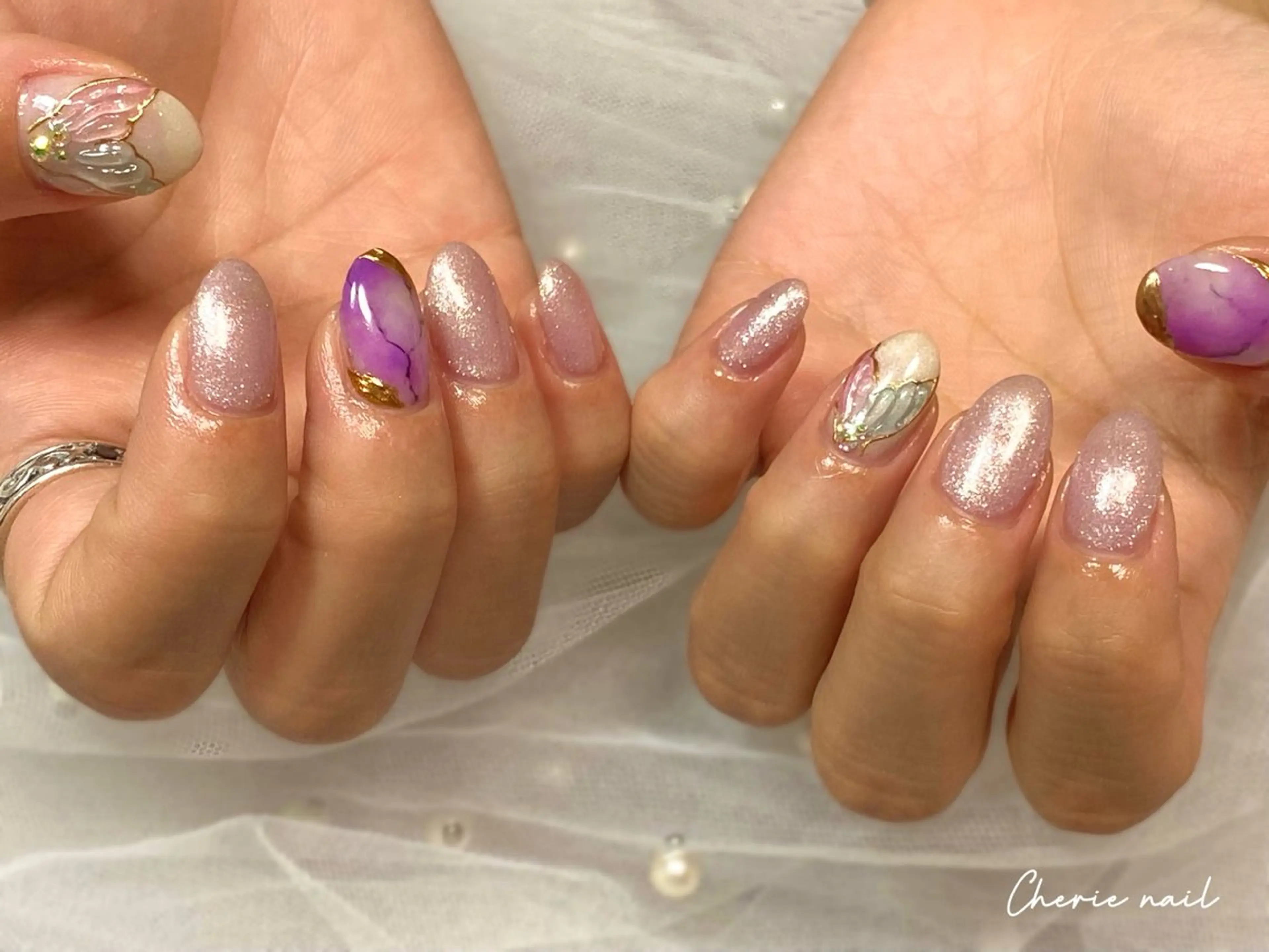 ネイル ジェルネイル ニュアンスネイル パープル 夏ネイル ハンドネイル Cherienail yunaのネイルデザイン