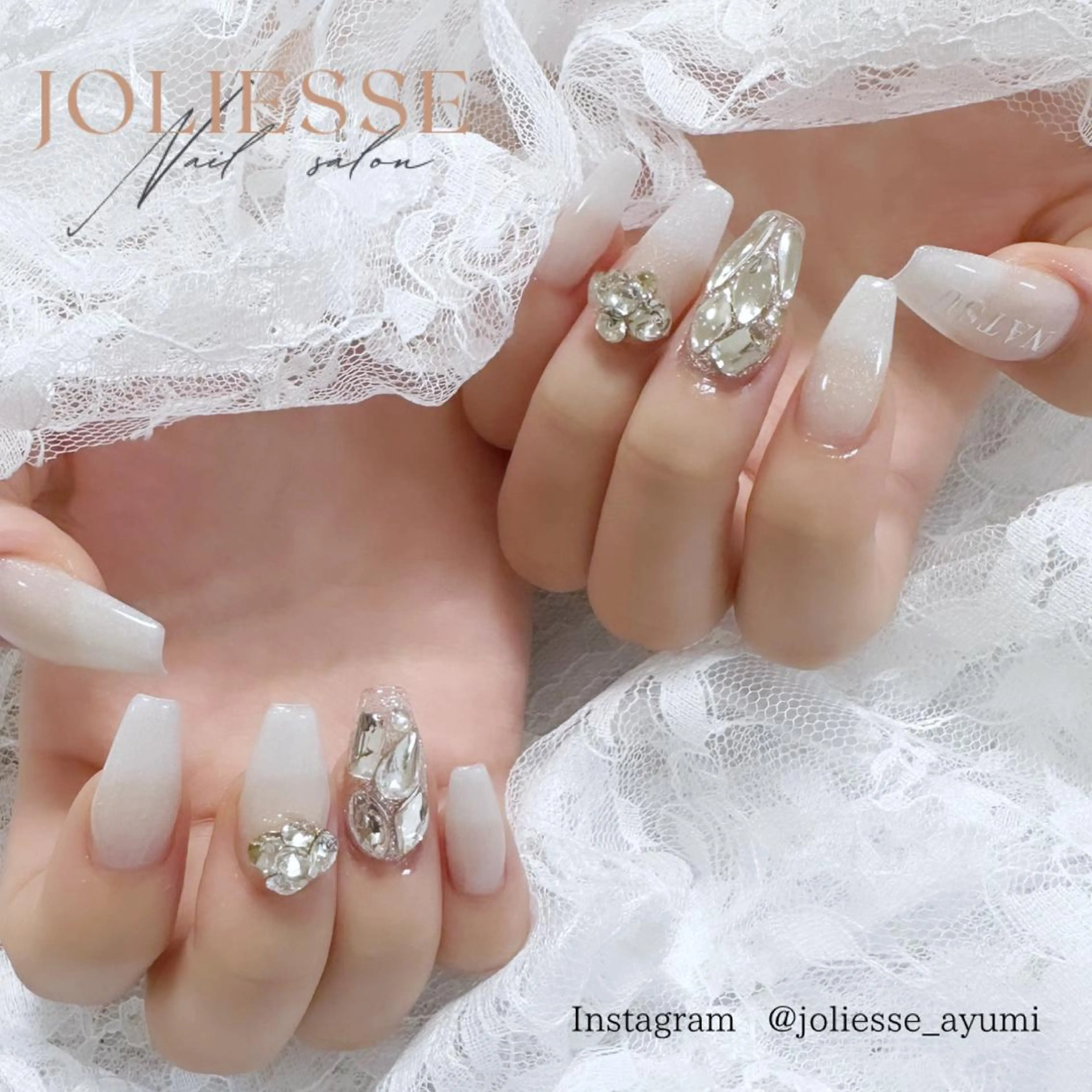 ネイル キラキラネイル ホワイト ハンドネイル joliesse【ジョリエス】所属・JOLIESSE Ayumiのネイルデザイン