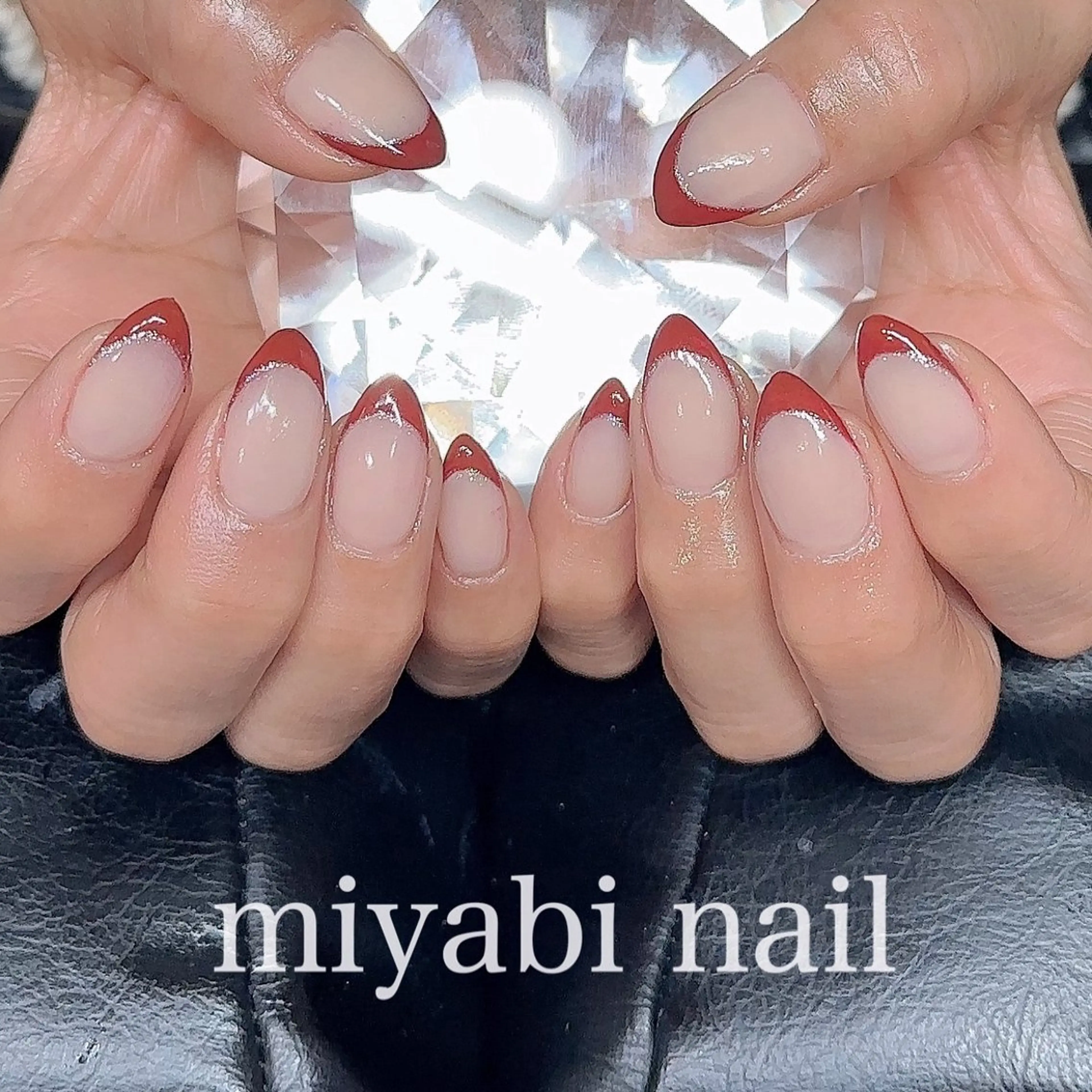 ネイル フレンチネイル ラメ(グリッター) 持ち込み 赤色 シルバー ハンドネイル miyabi nail 桂川駅近くのネイルデザイン