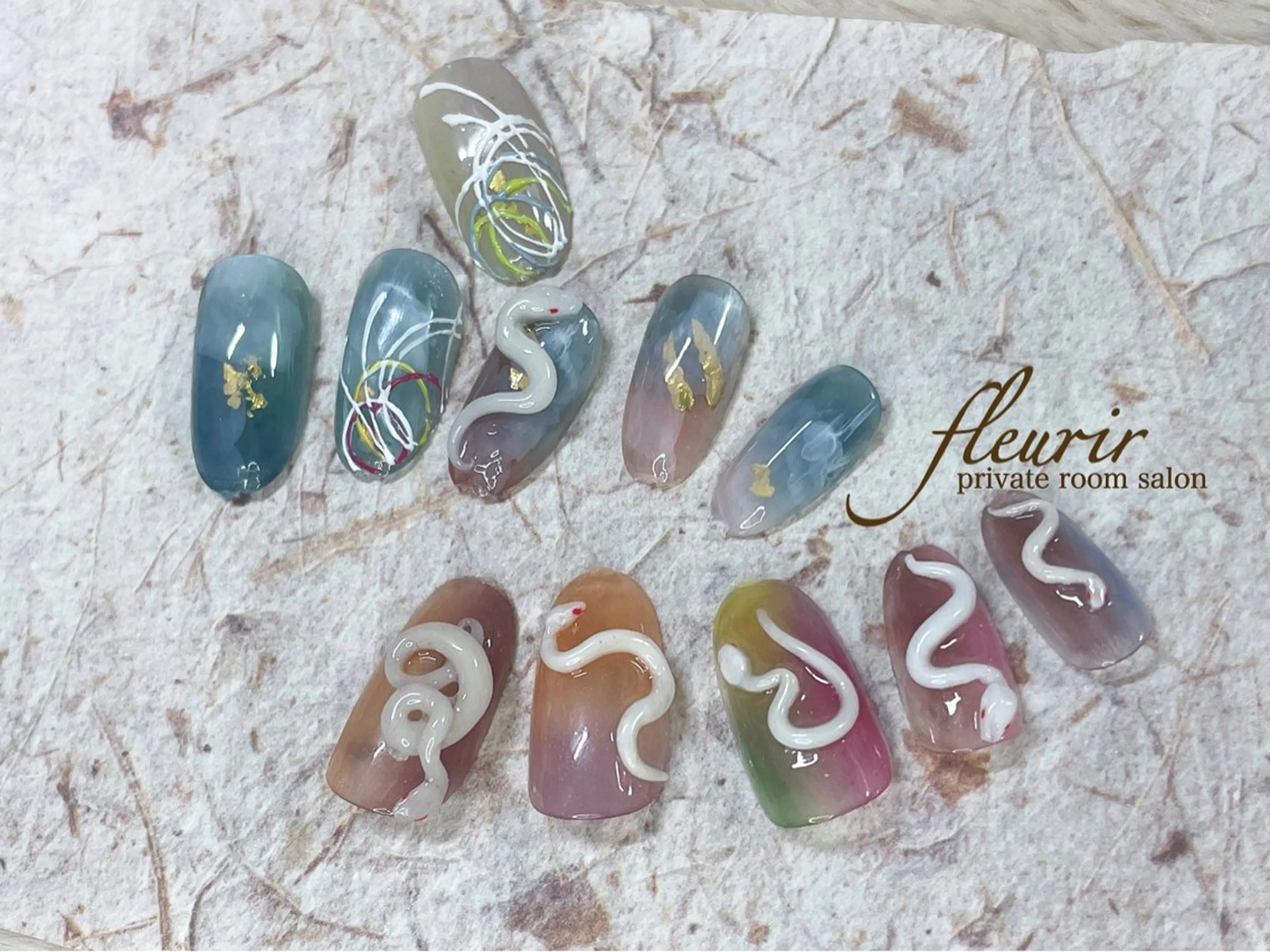 ネイル ブラウン グリーン ネイビー ニュアンスネイル ピンク フルリール 【プライベートサロンのネイルデザイン