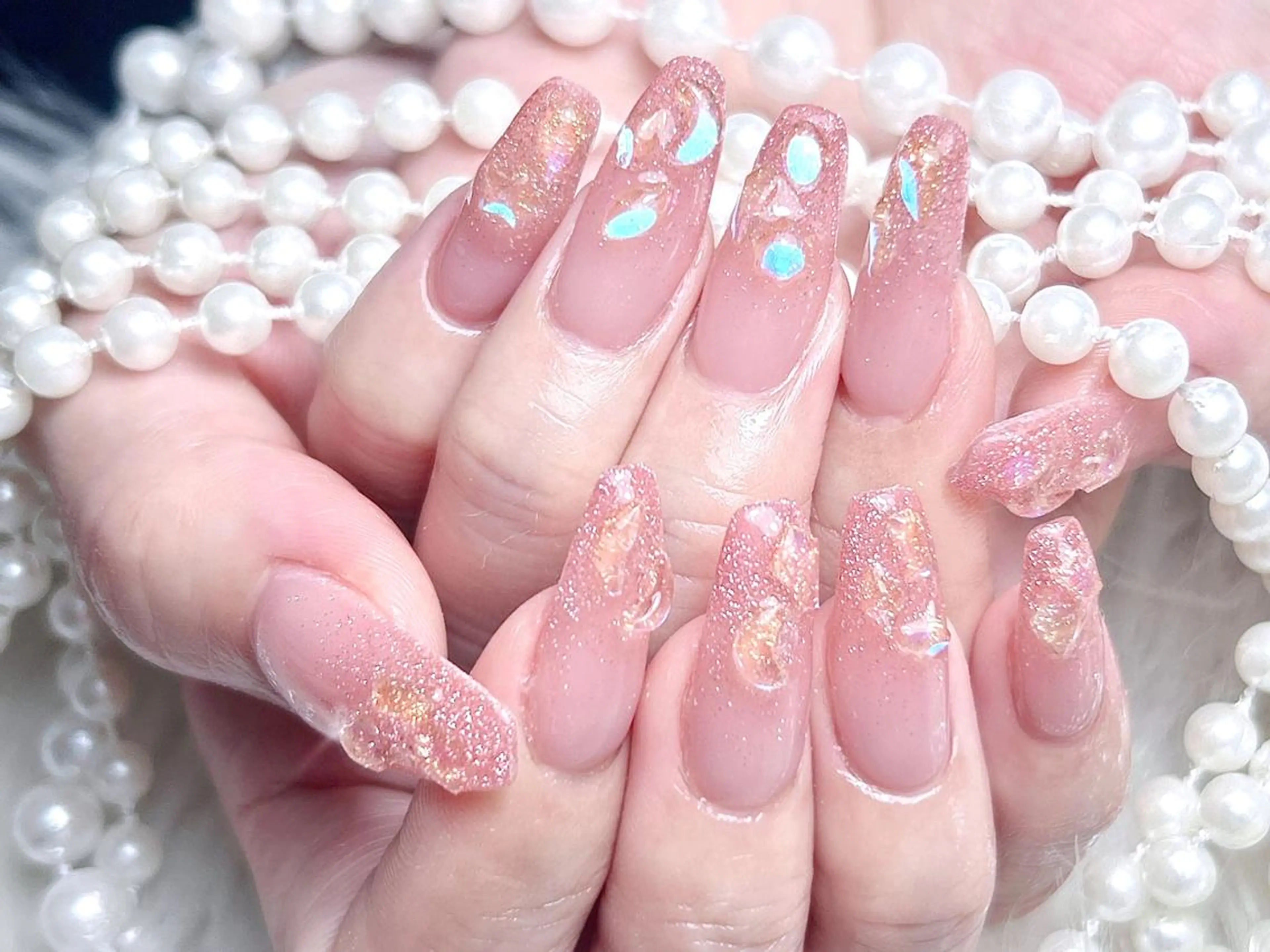 🎀🎀【チップ長さだし】氷🧊ワンホンネイル🎀🎀の写真