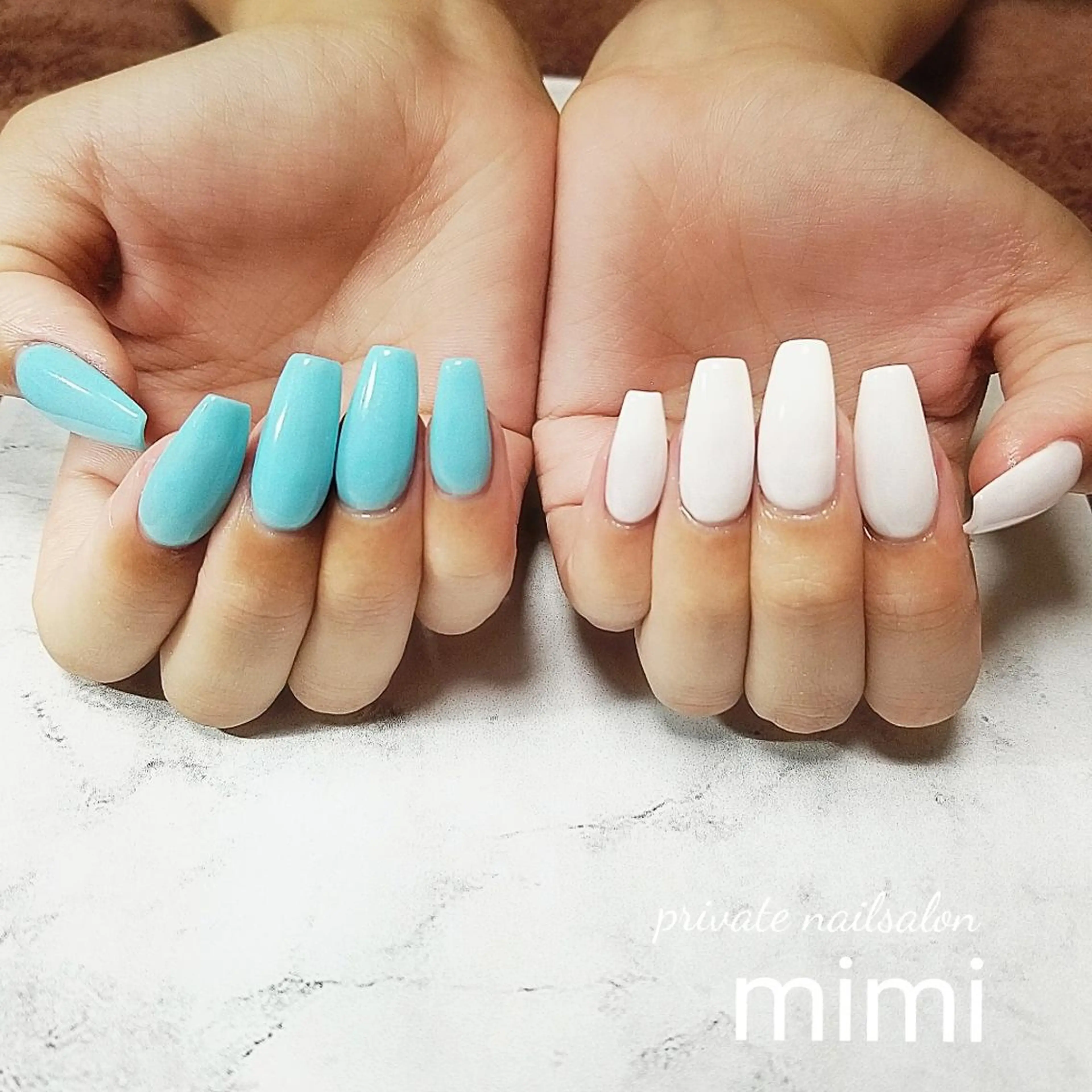 ネイル ブルー ホワイト ハンドネイル 博多ネイル ｍｉｍｉのネイルデザイン