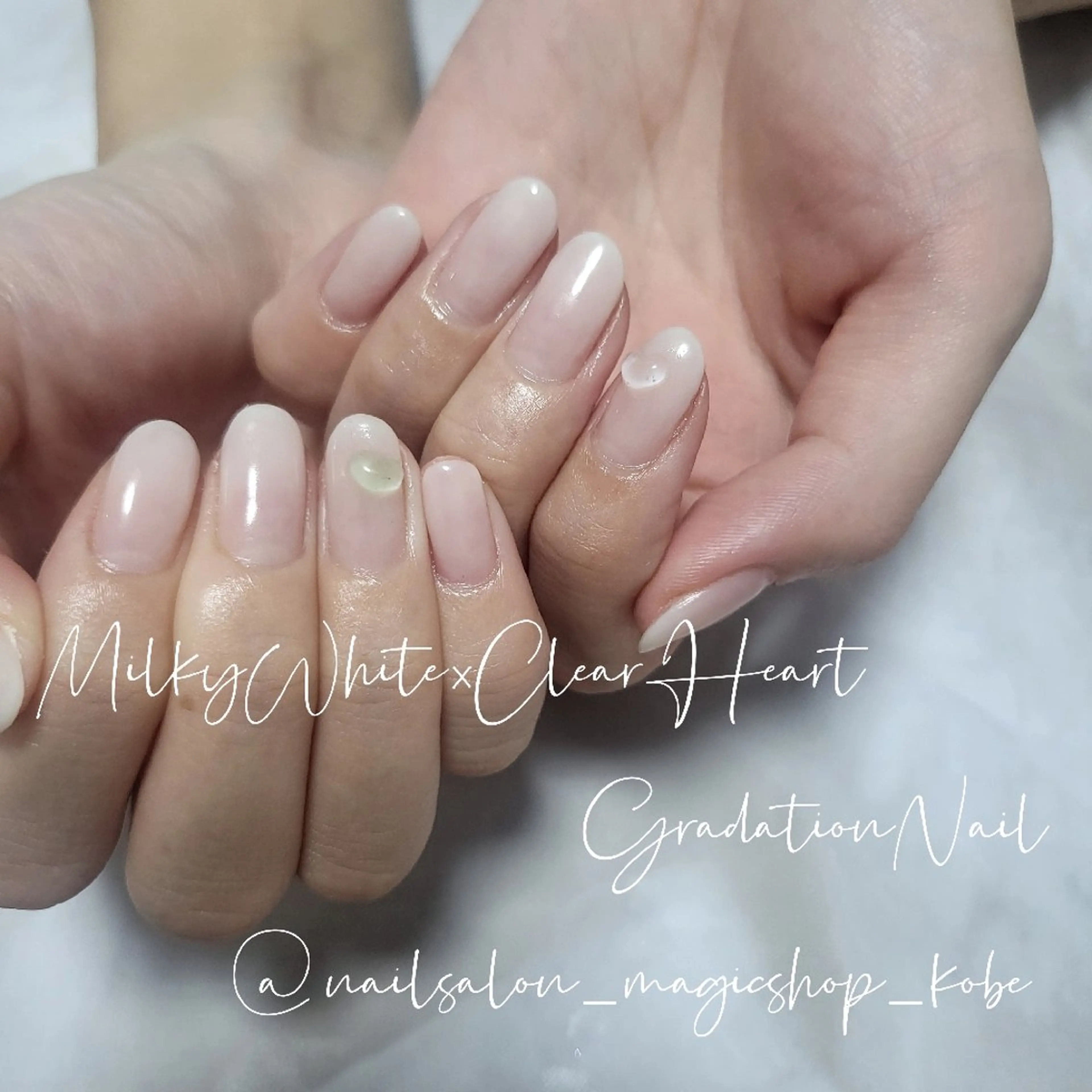 ネイル クリアネイル ジェルネイル グラデーション グリーン ハート ハンドネイル Nailsalon MagicShopのネイルデザイン