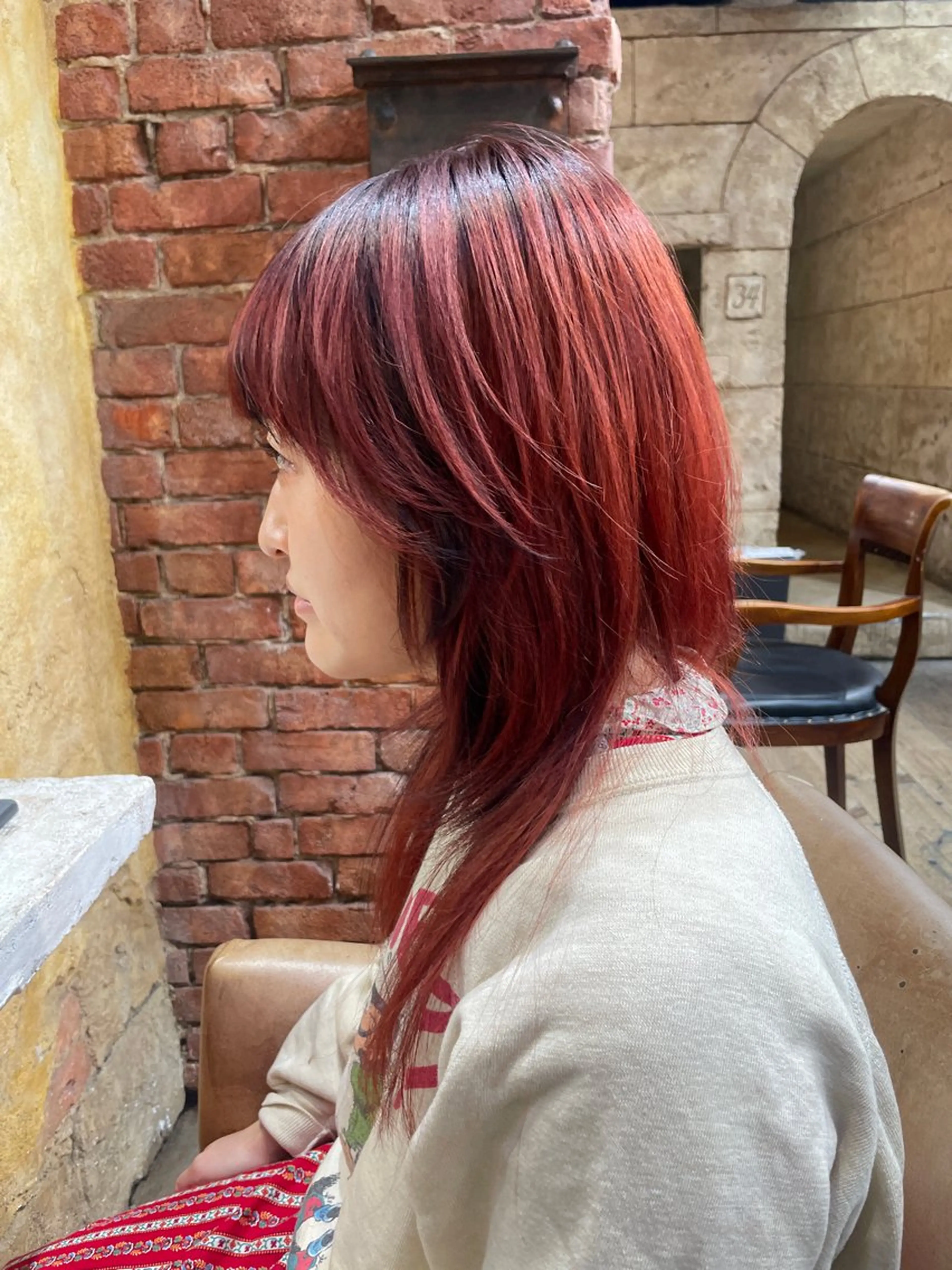 ミディアム カラー ブリーチ レッドカラー 🦖似合わせカット◎ ショート/izumiのヘアスタイル