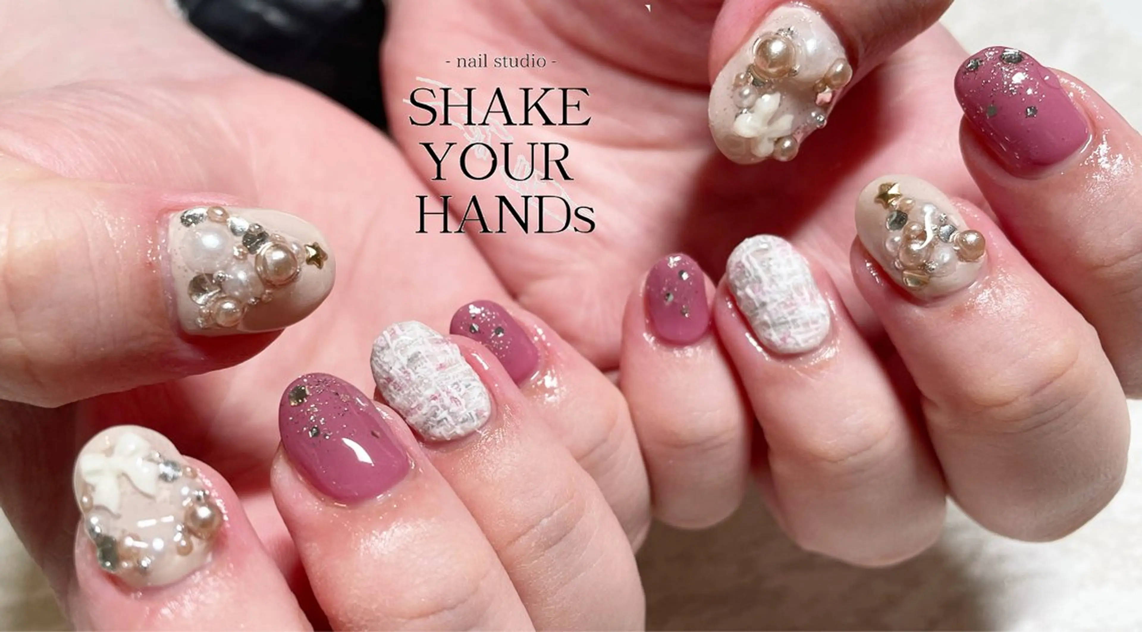 ネイル ツイードネイル 冬ネイル クリスマス ハンドネイル ネイルスタジオ シェイクユアハンズのネイルデザイン