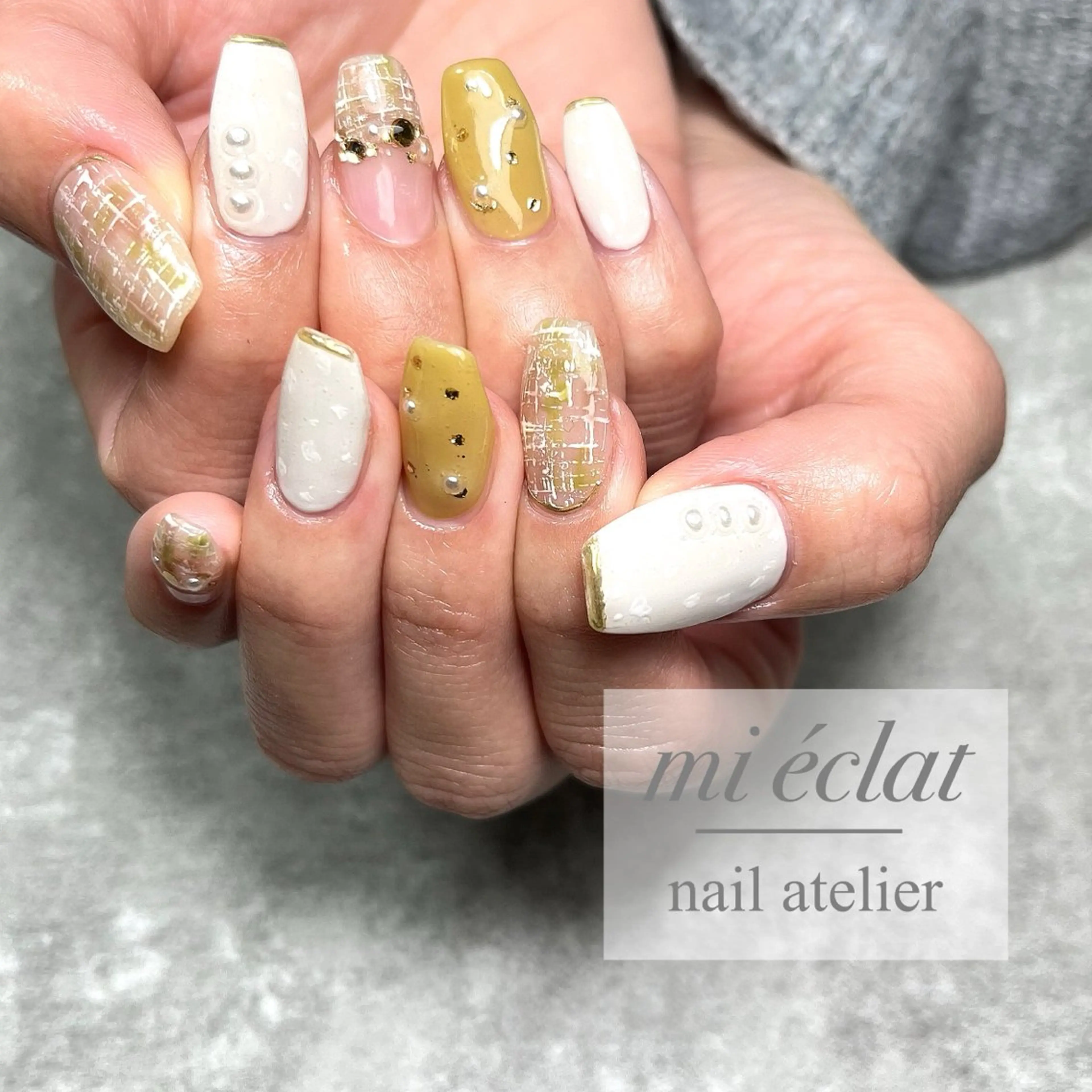 ネイル アートネイル ニュアンスネイル ツイードネイル mi éclat ミ　エクラのネイルデザイン