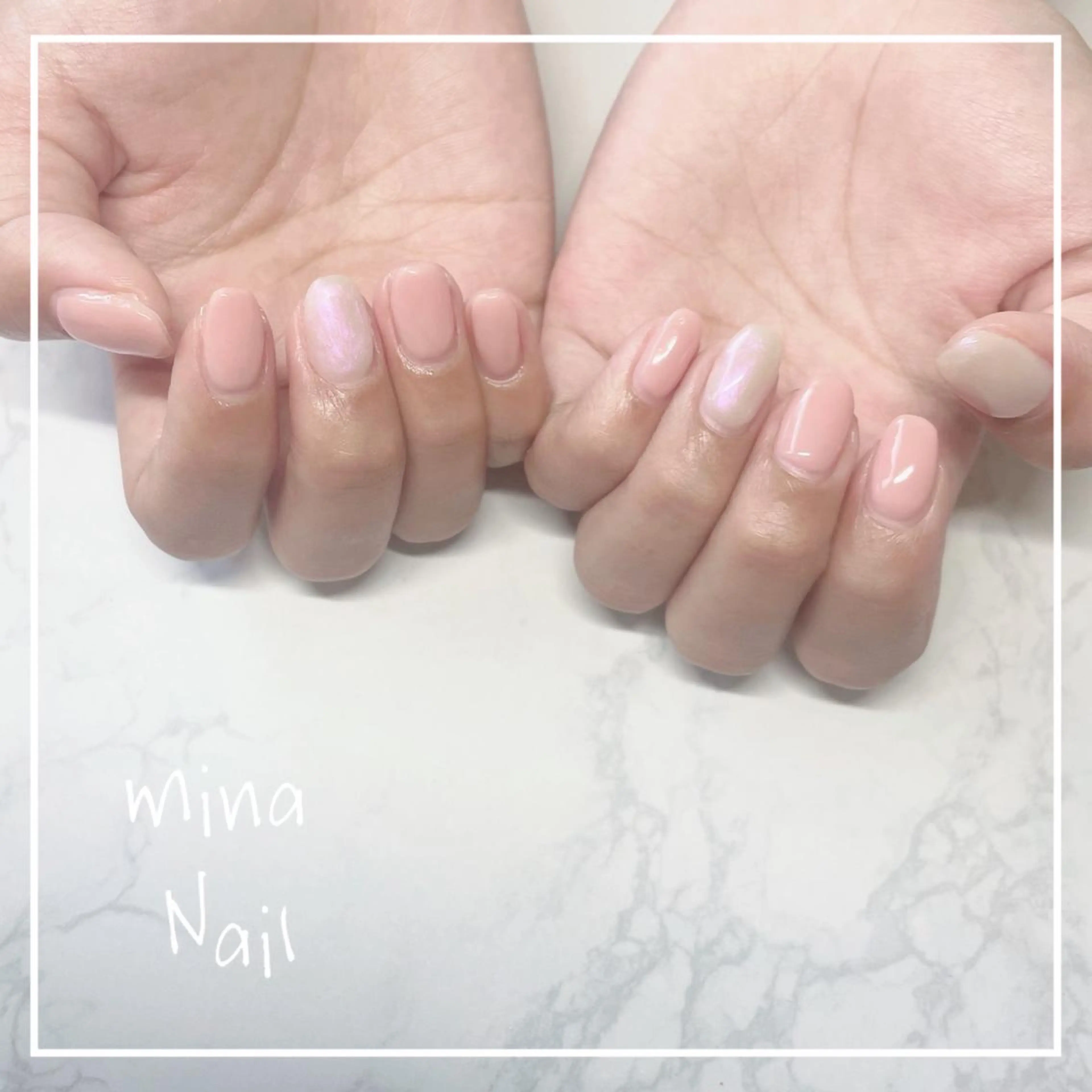 ネイル オーロラネイル ピンク 春ネイル ホワイト mina Nailのネイルデザイン