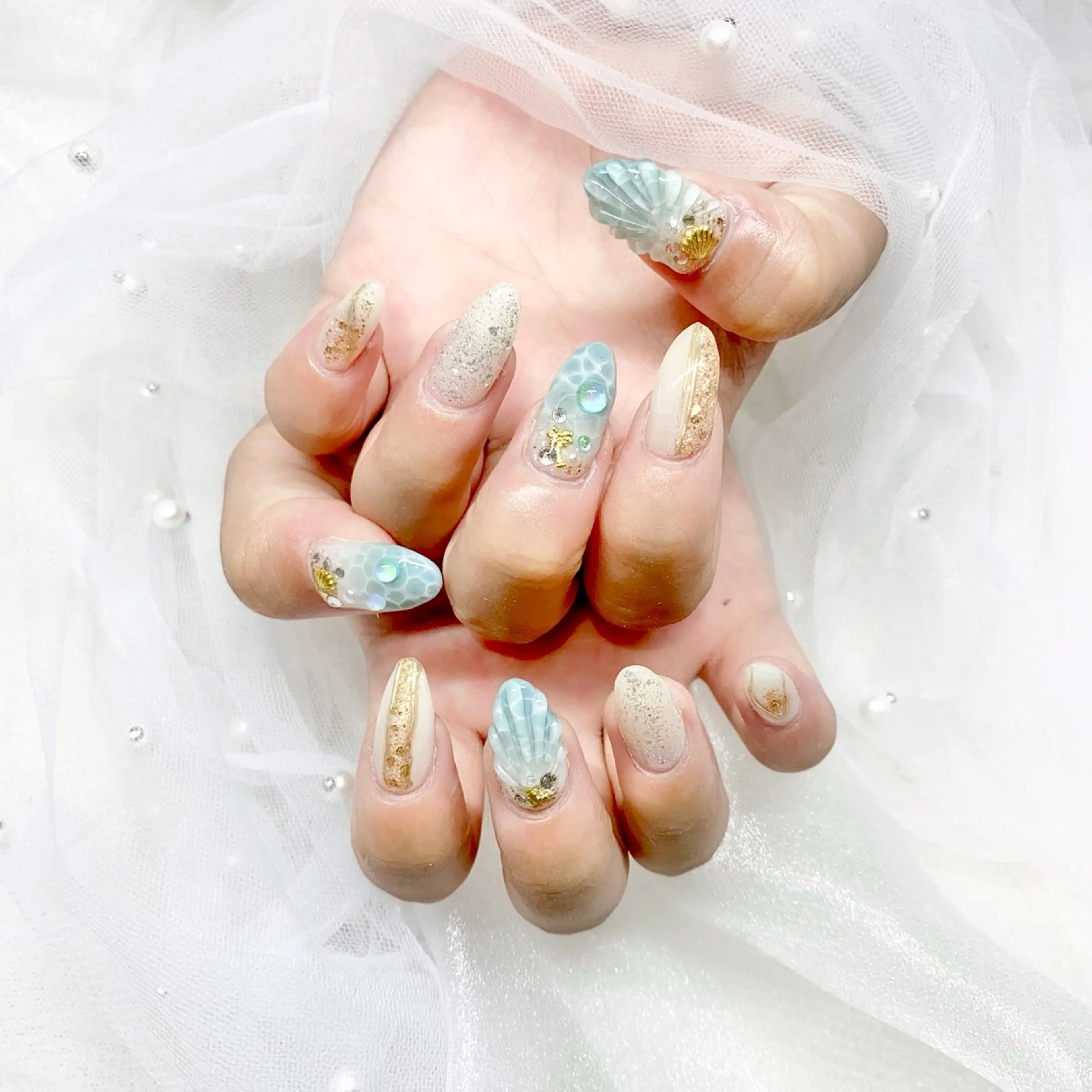 ネイル 長さ出し ジェルネイル キラキラネイル 大理石ネイル(マーブル) ニュアンスネイル Morpho nailのネイルデザイン