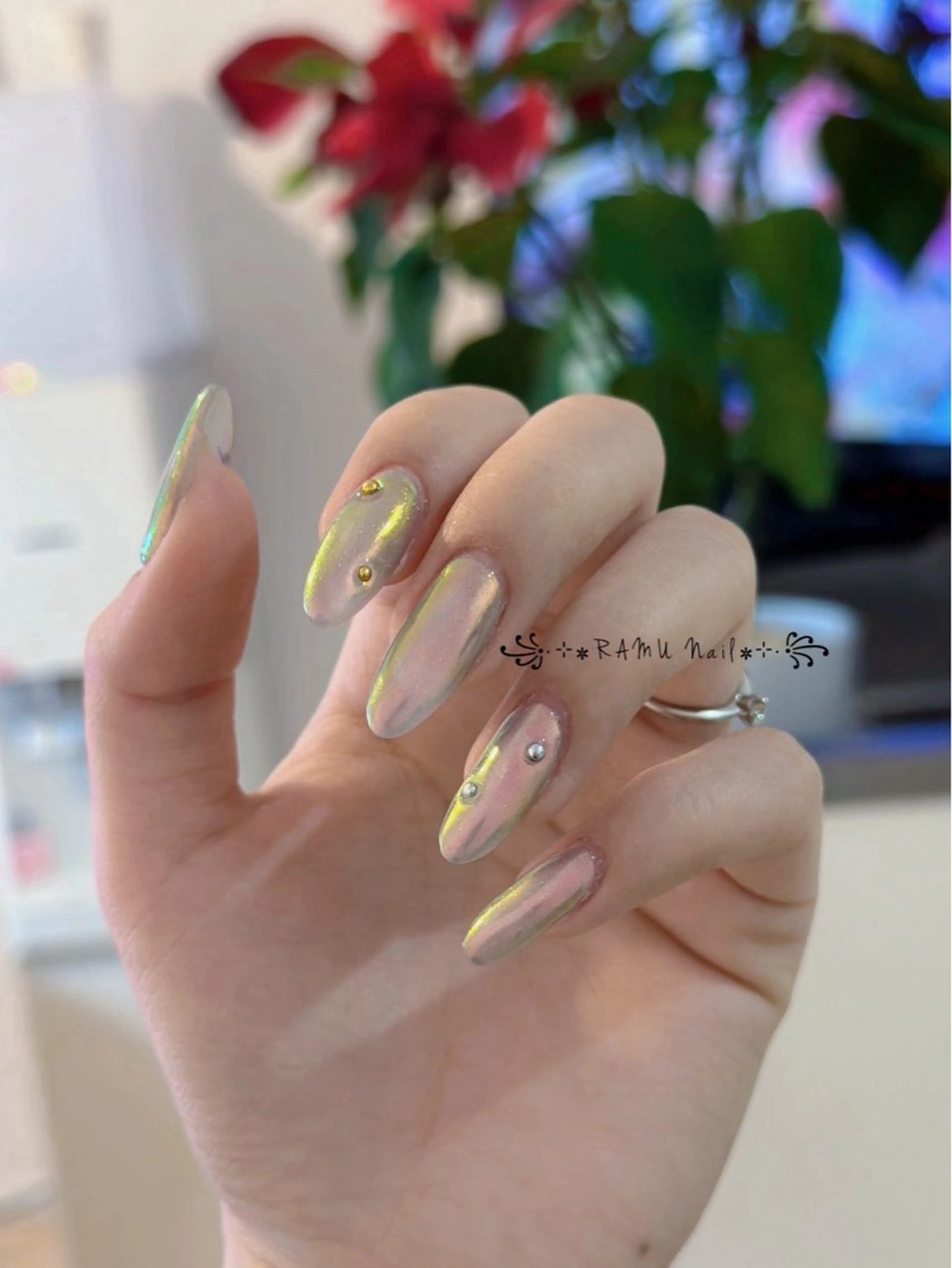 ネイル キラキラネイル マグネットネイル ミラーネイル ピンク 春ネイル ハンドネイル RAMU Nail 恵比寿店のネイルデザイン