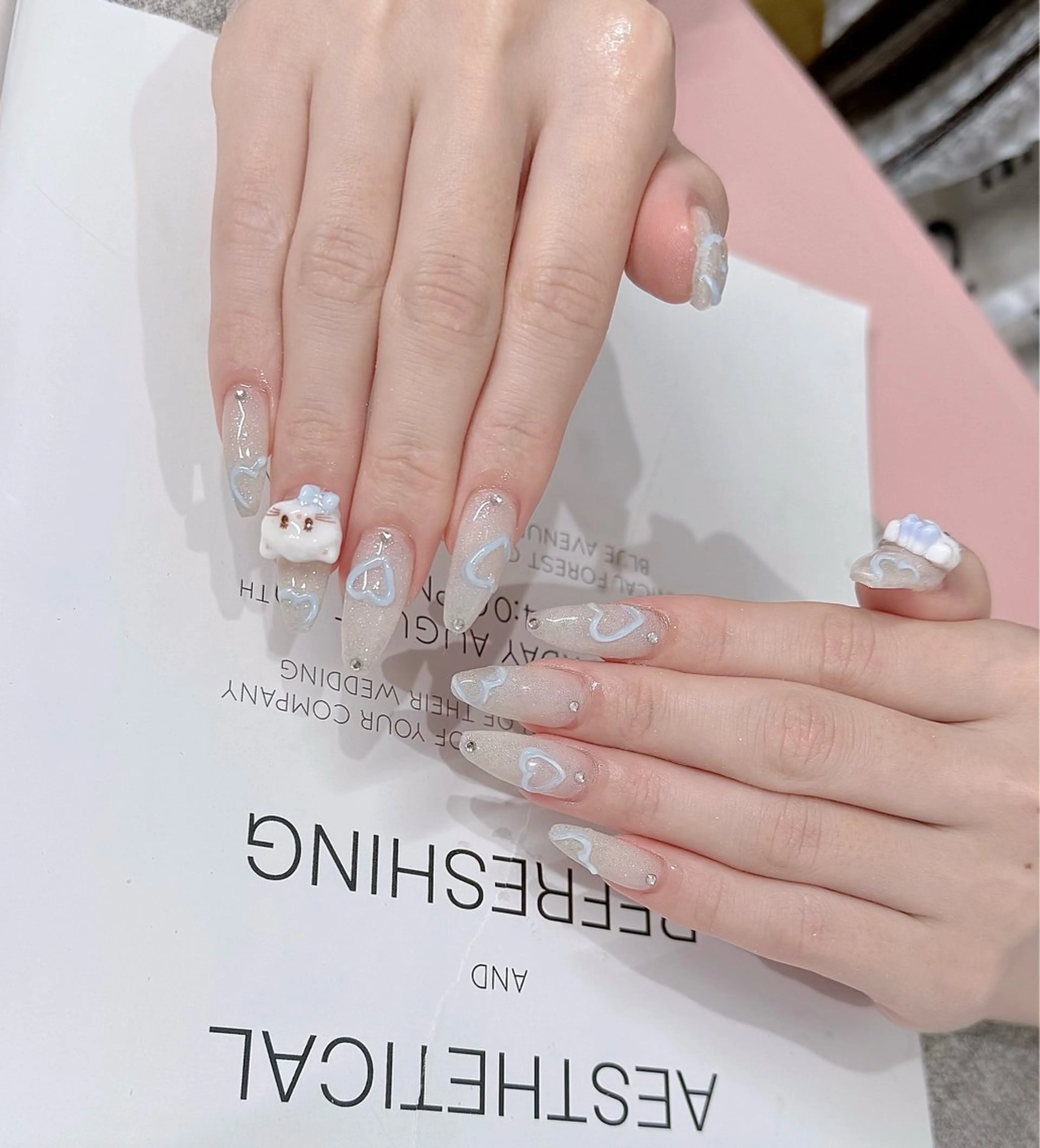 ネイル 氷ネイル・うるうるネイル 韓国ネイル 水色 ハンドネイル NANA NAILのネイルデザイン