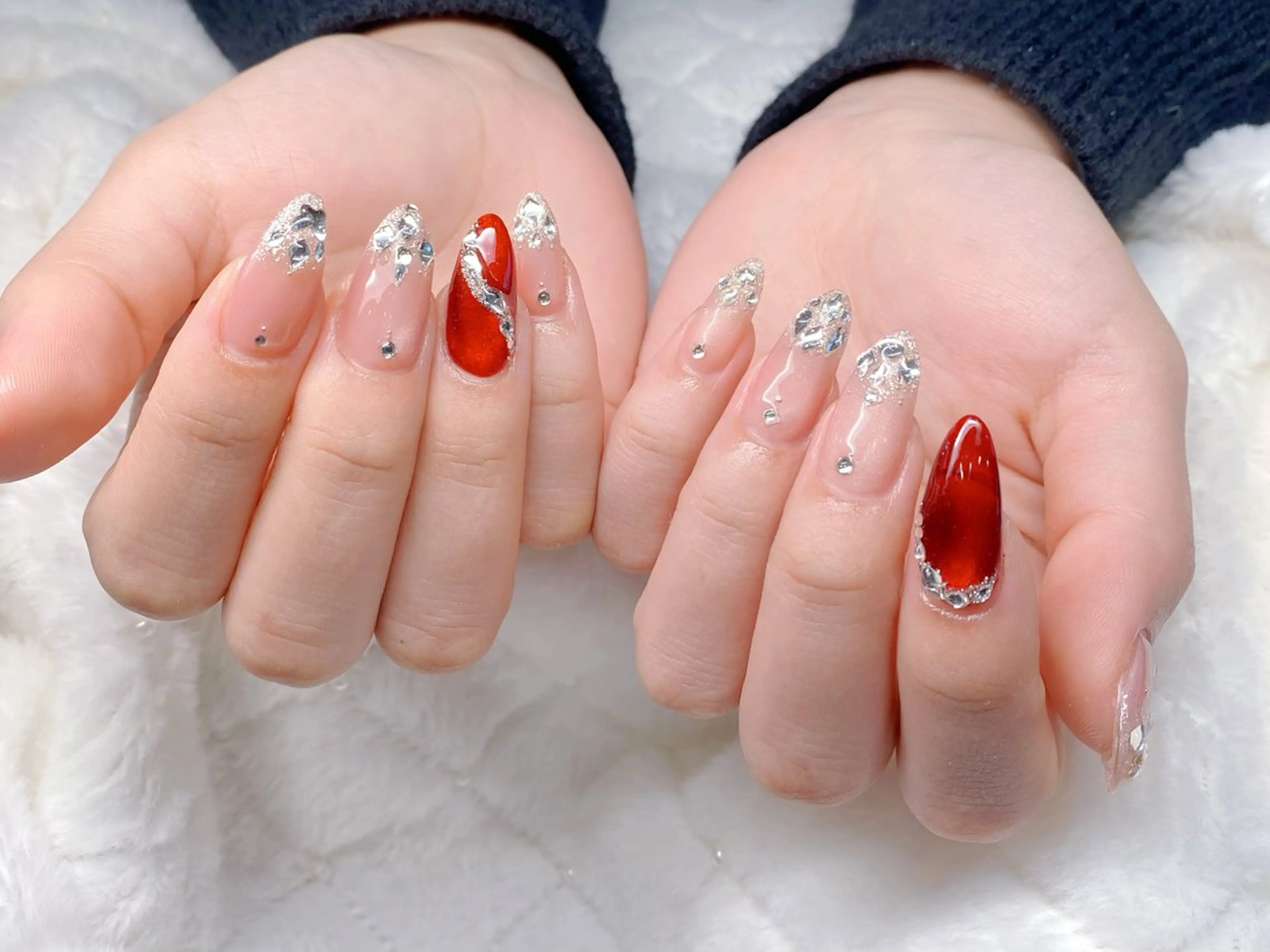 ネイル オーロラネイル ブルー チークネイル 長さ出し フットネイル ハンドネイル Momo チップ長さ出し専門店のネイルデザイン