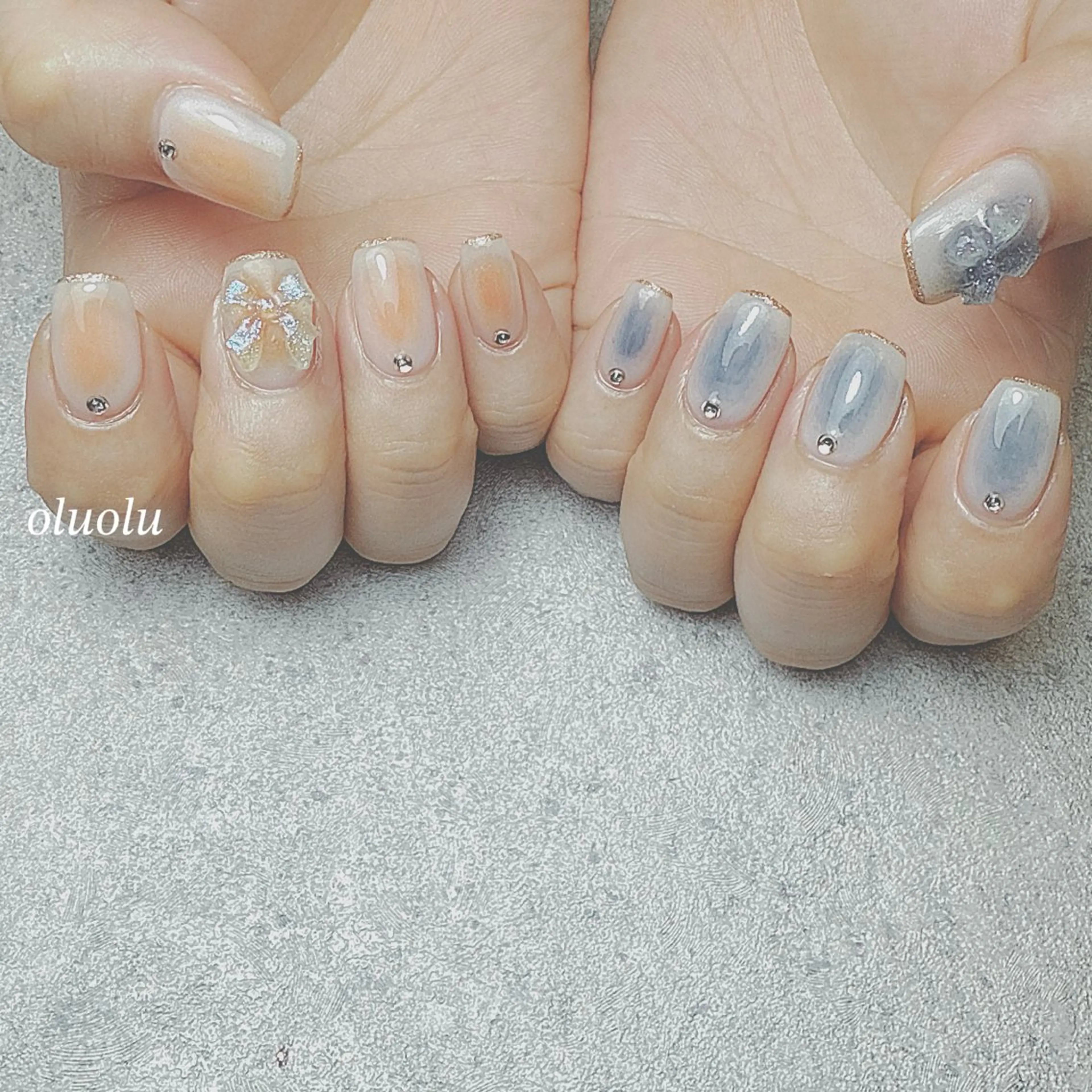 ネイル アートネイル チークネイル ガーリー リボン ハンドネイル 大村 紬華のネイルデザイン