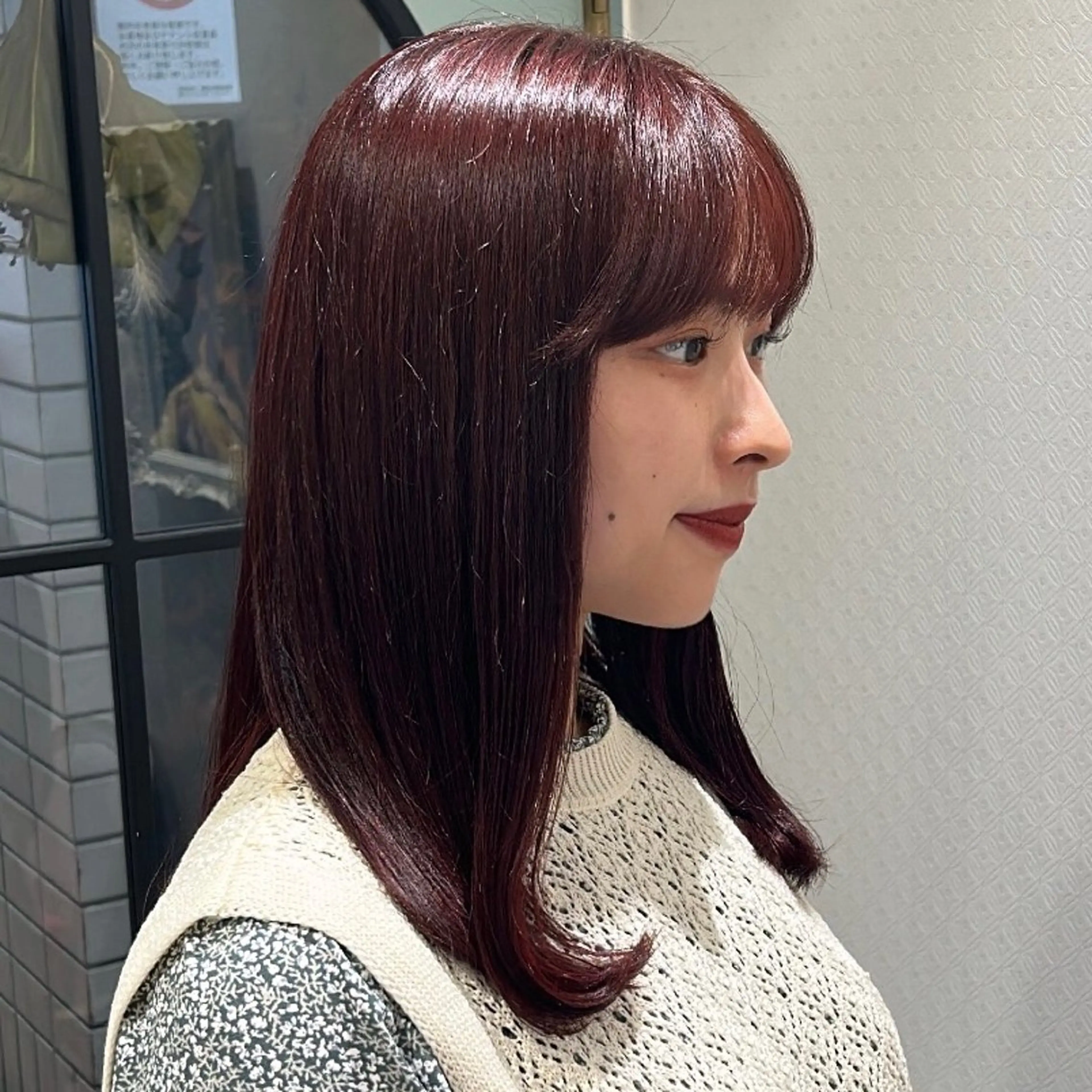 セミロング カラー ボルドーカラー レッドカラー トリートメント 🍓女性専用サロン/ こころ🍓のヘアスタイル