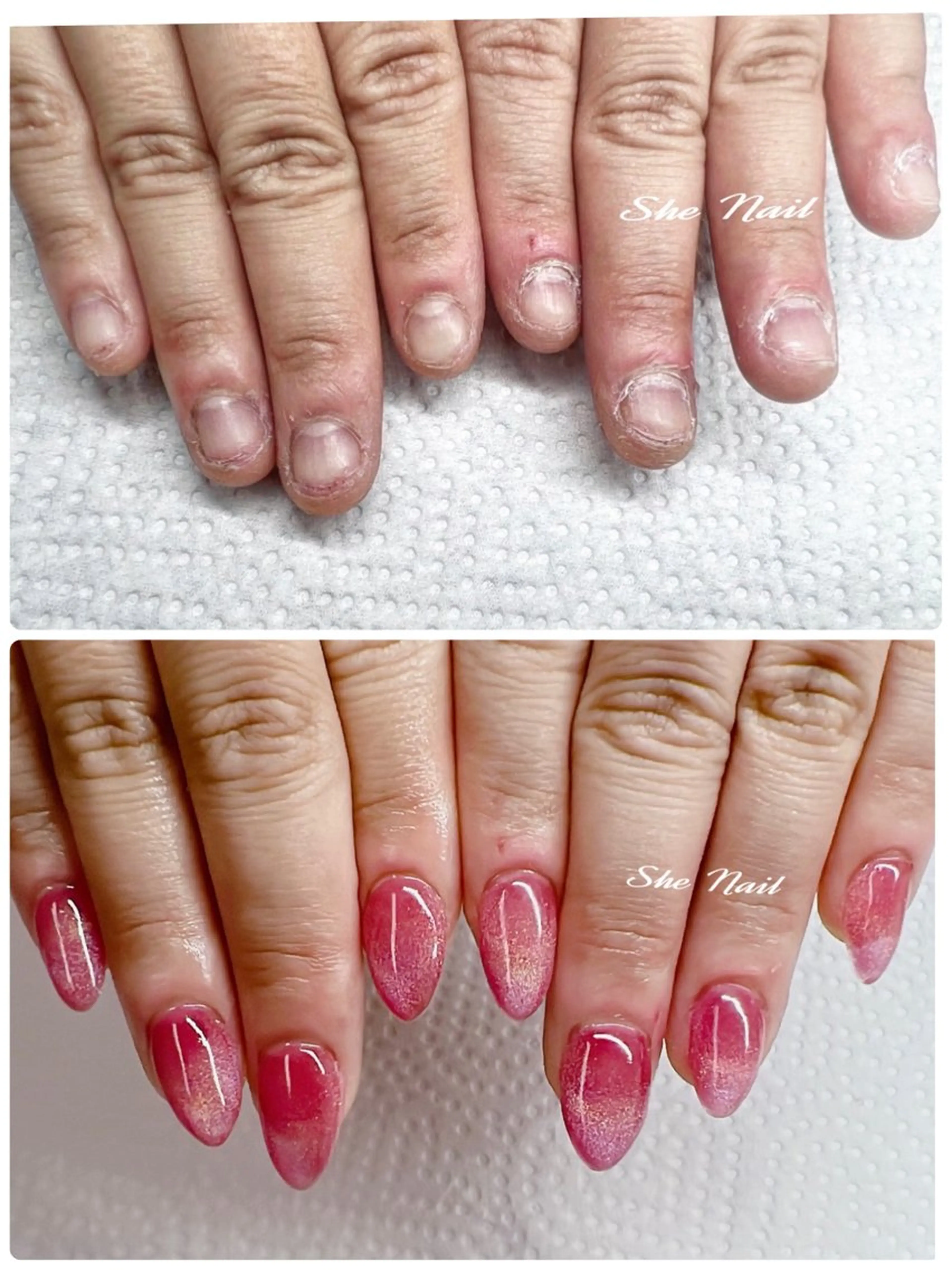 ネイル チークネイル 長さ出し フレンチネイル ガラスフレンチ グラデーション ハンドネイル She Nail所属・ISA_ BELLAのネイルデザイン