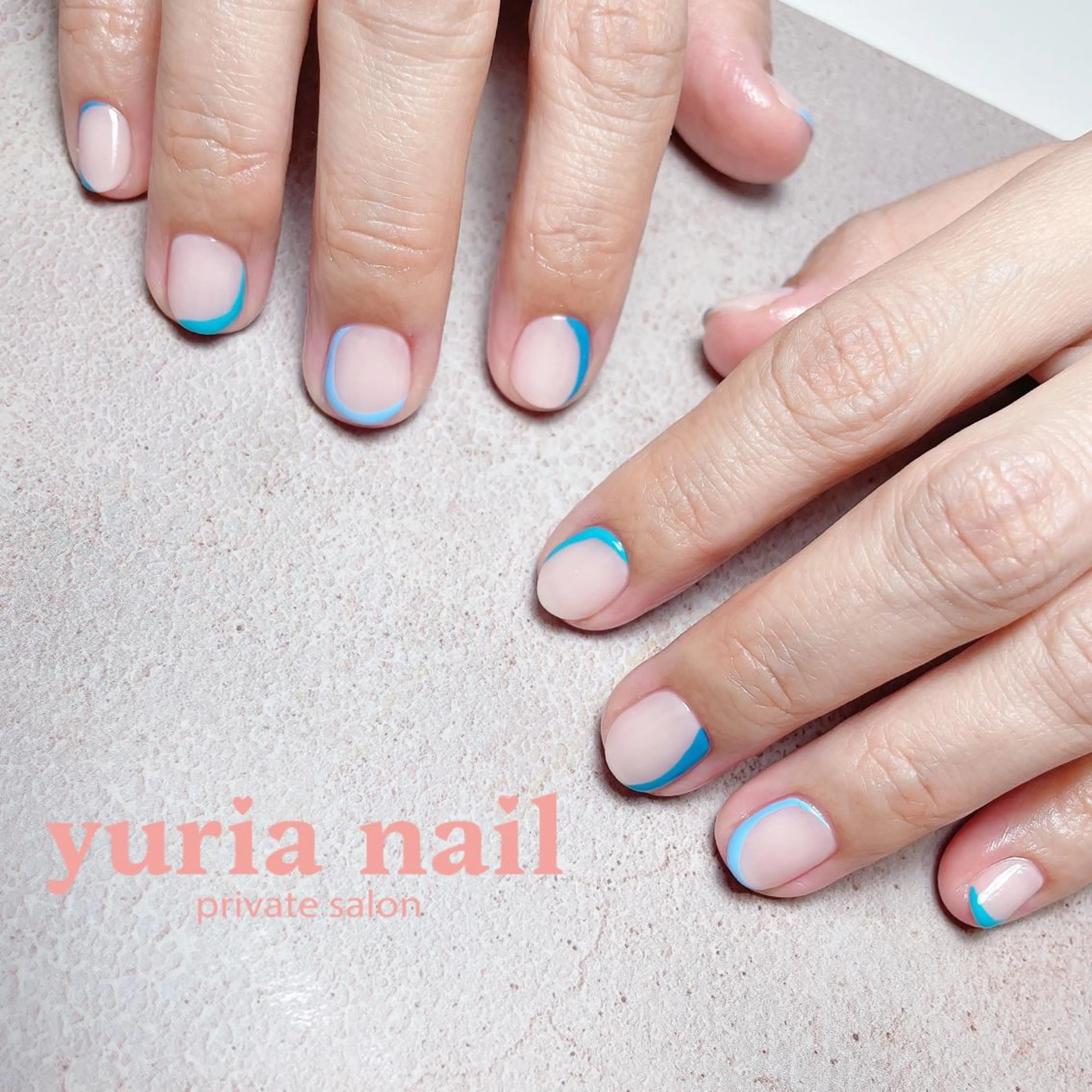 ネイル ブルー ジェルネイル ニュアンスネイル ピンク ホワイト ハンドネイル 小林 ゆりあのネイルデザイン