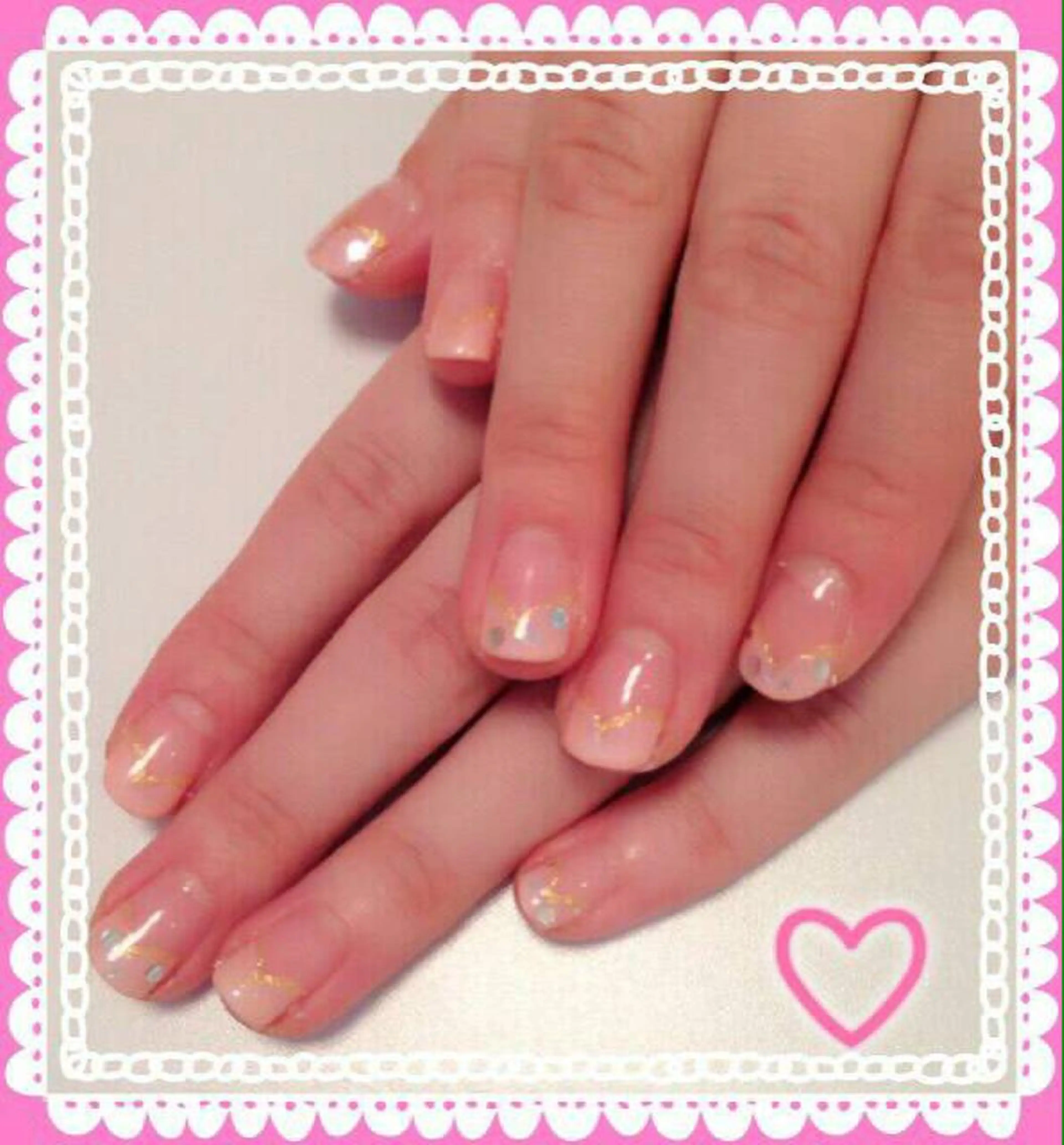 ネイル ドット フレンチネイル ハート ラメ(グリッター) ネイル＆フラワーサロン〜Ri✦hiro〜鳥栖店所属・HIRATA RIEのネイルデザイン