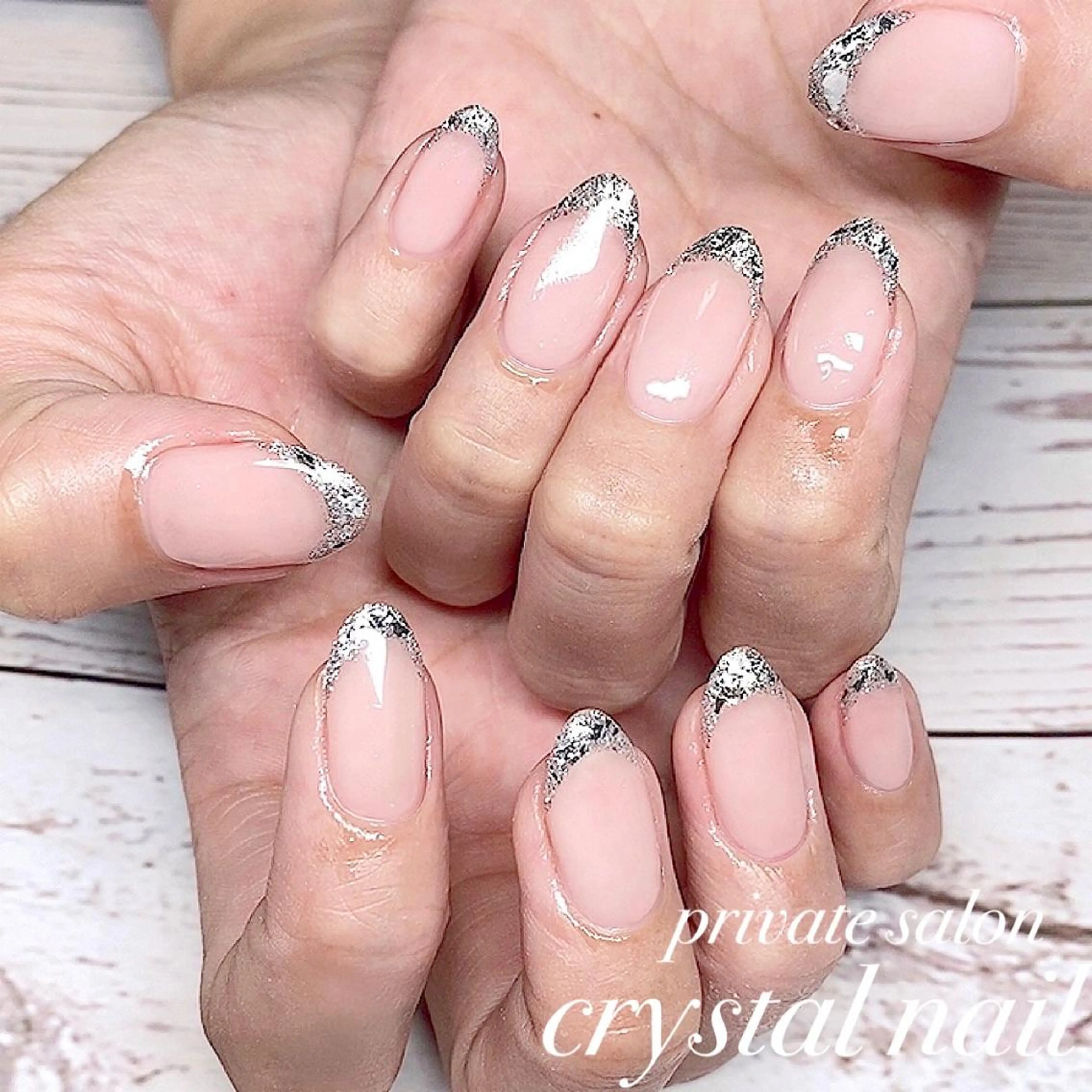 ネイル フレンチネイル ガラスフレンチ Crystal Nailのネイルデザイン