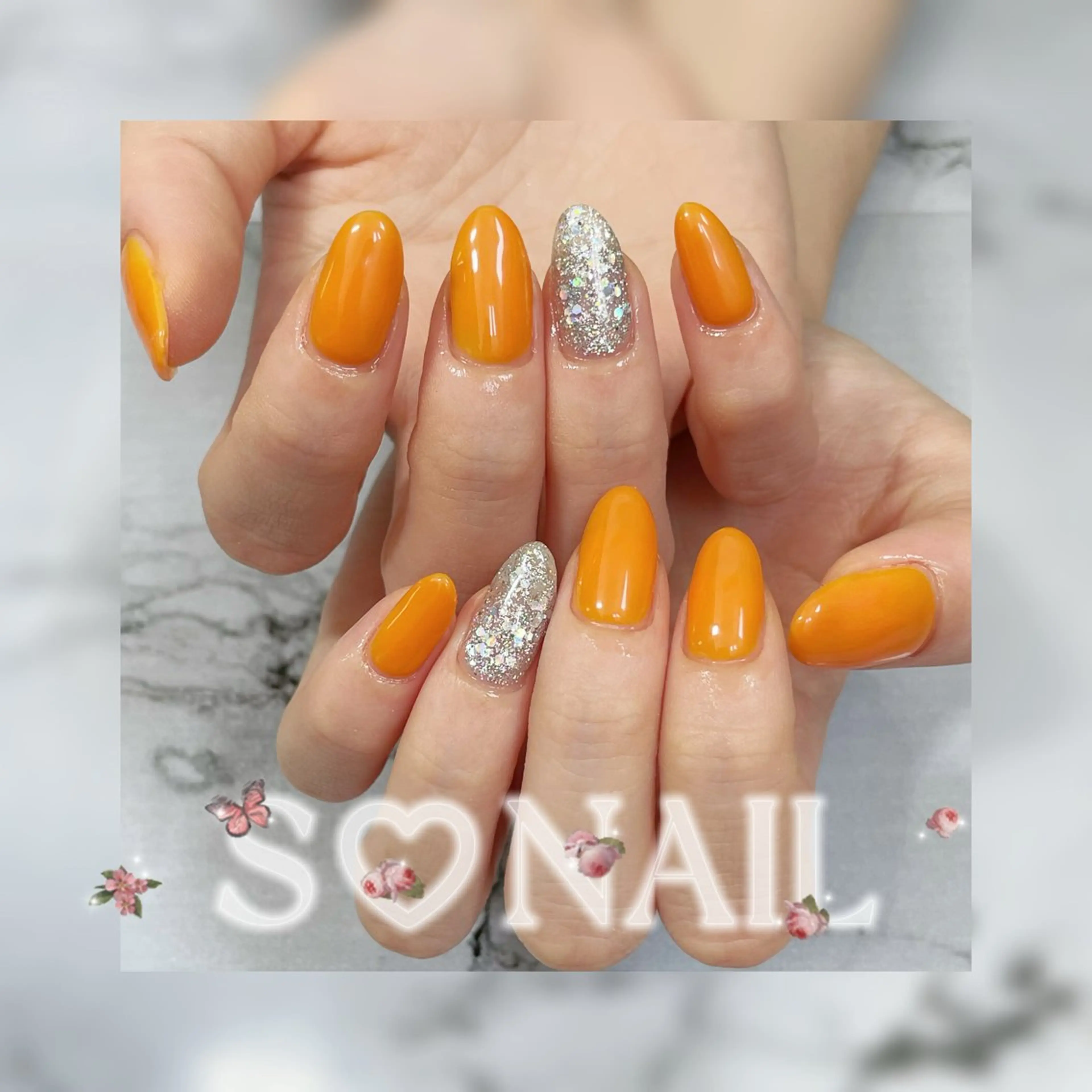ネイル オレンジ ハンドネイル S♡NAIL所属・S.NAIL Suuのネイルデザイン