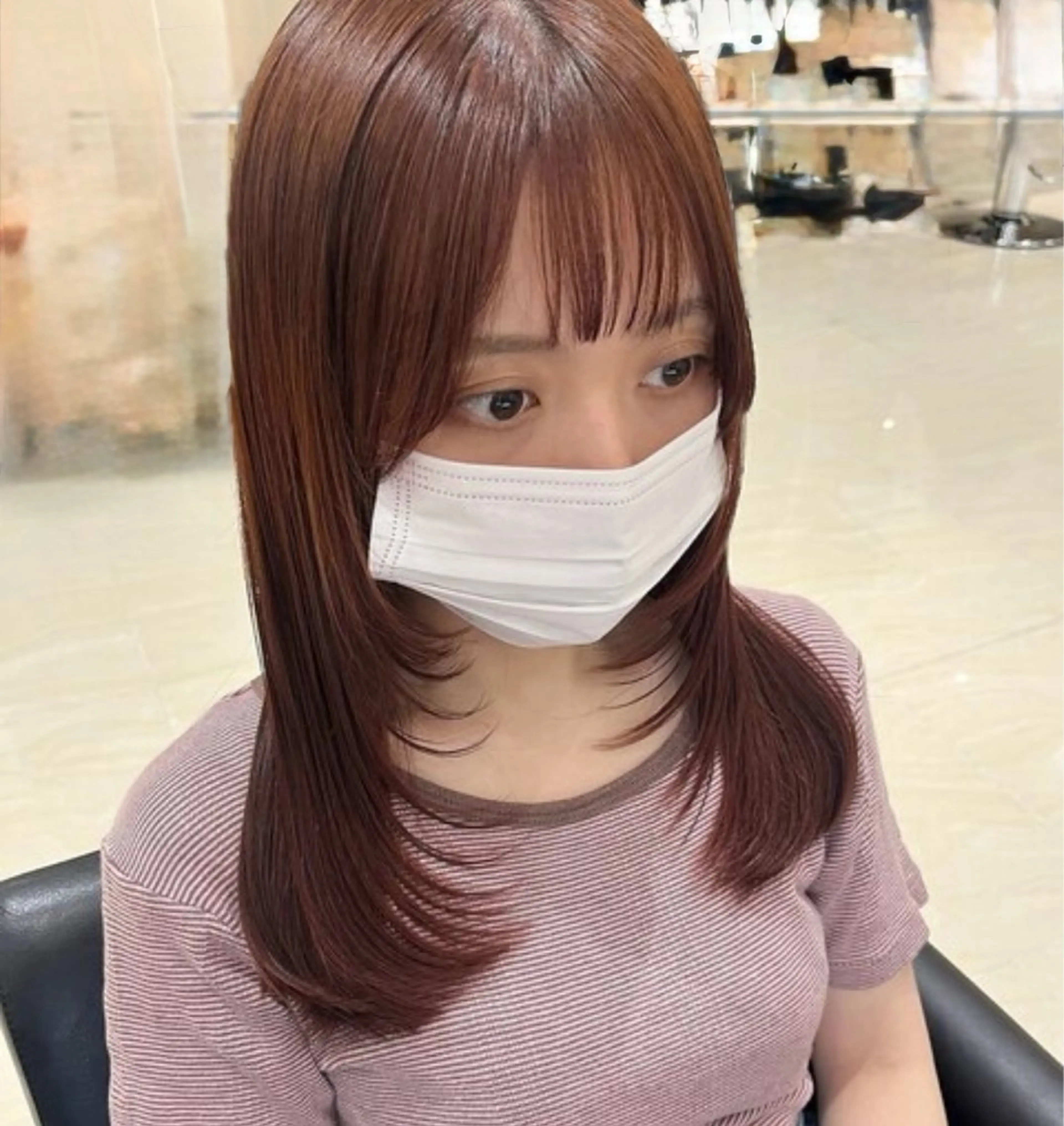 セミロング カラー ブラウンカラー オレンジ オレンジブラウン レイヤーカット カット ヘアカラー トリートメント CLALA 立町 /上野 幹奈のヘアスタイル