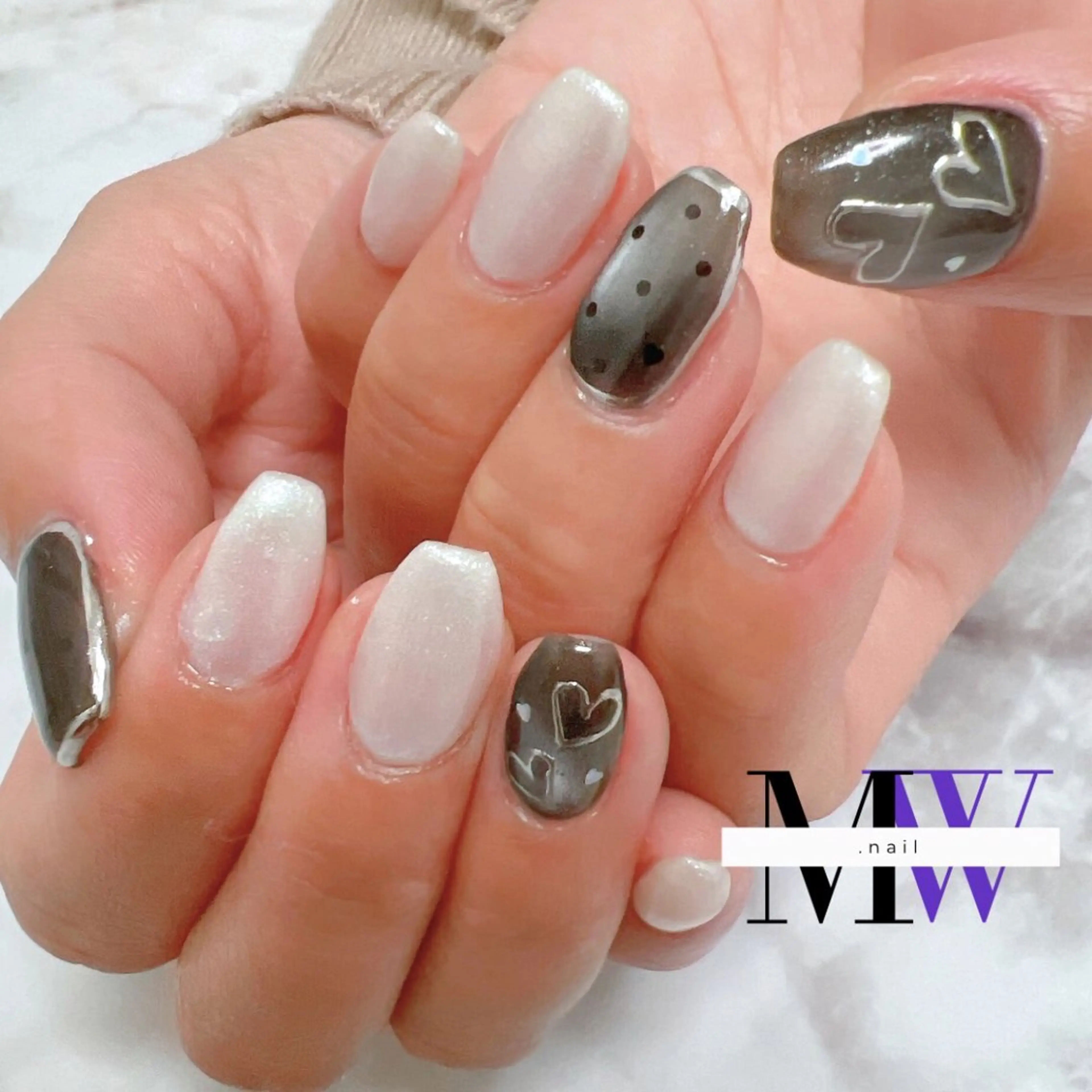 ネイル アートネイル ハート マグネットネイル ハンドネイル MW .nailのネイルデザイン