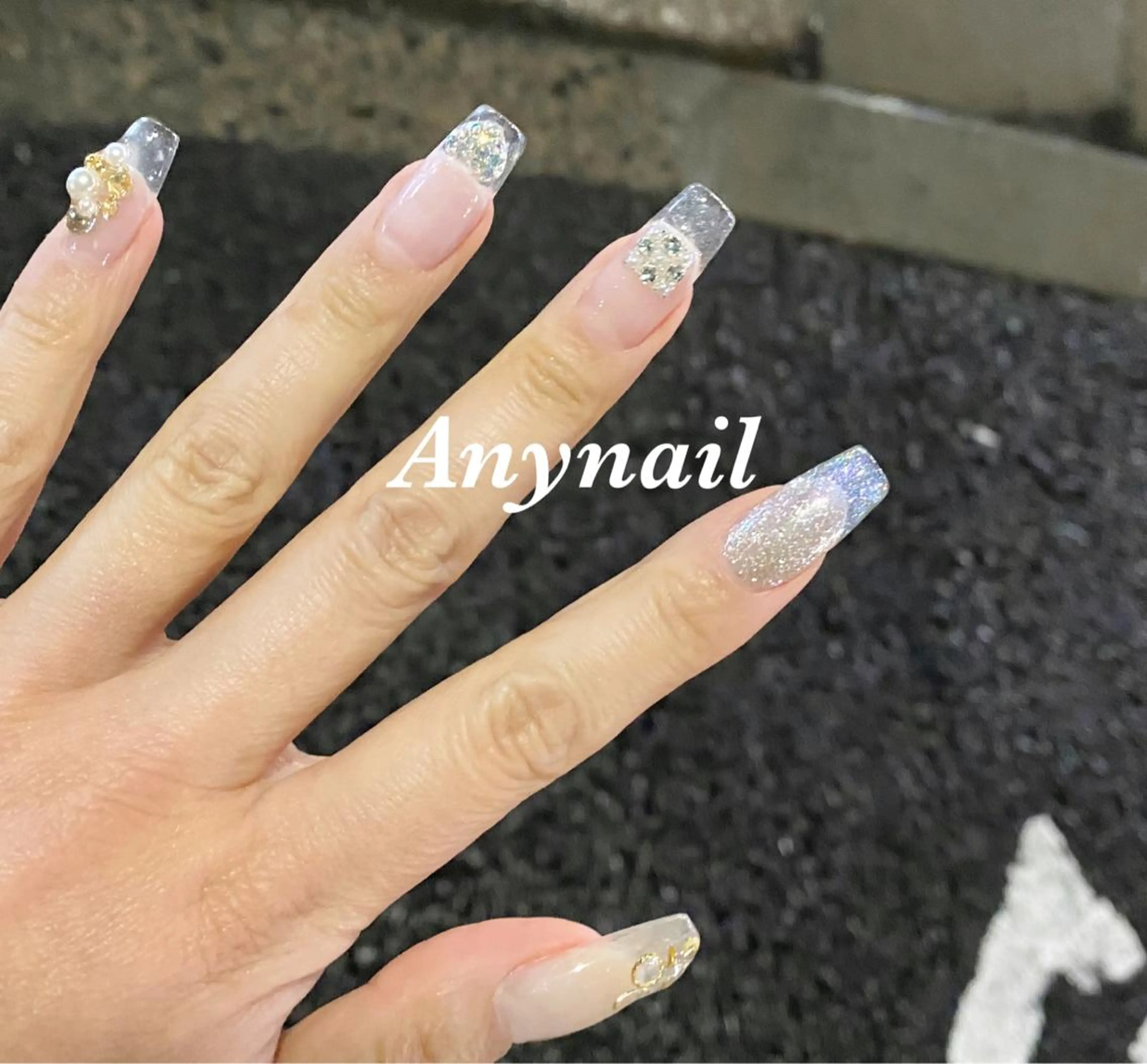 ネイル ブルー クリアネイル マグネットネイル スカルプネイル ストーンネイル ハンドネイル 岩澤 恵子のネイルデザイン