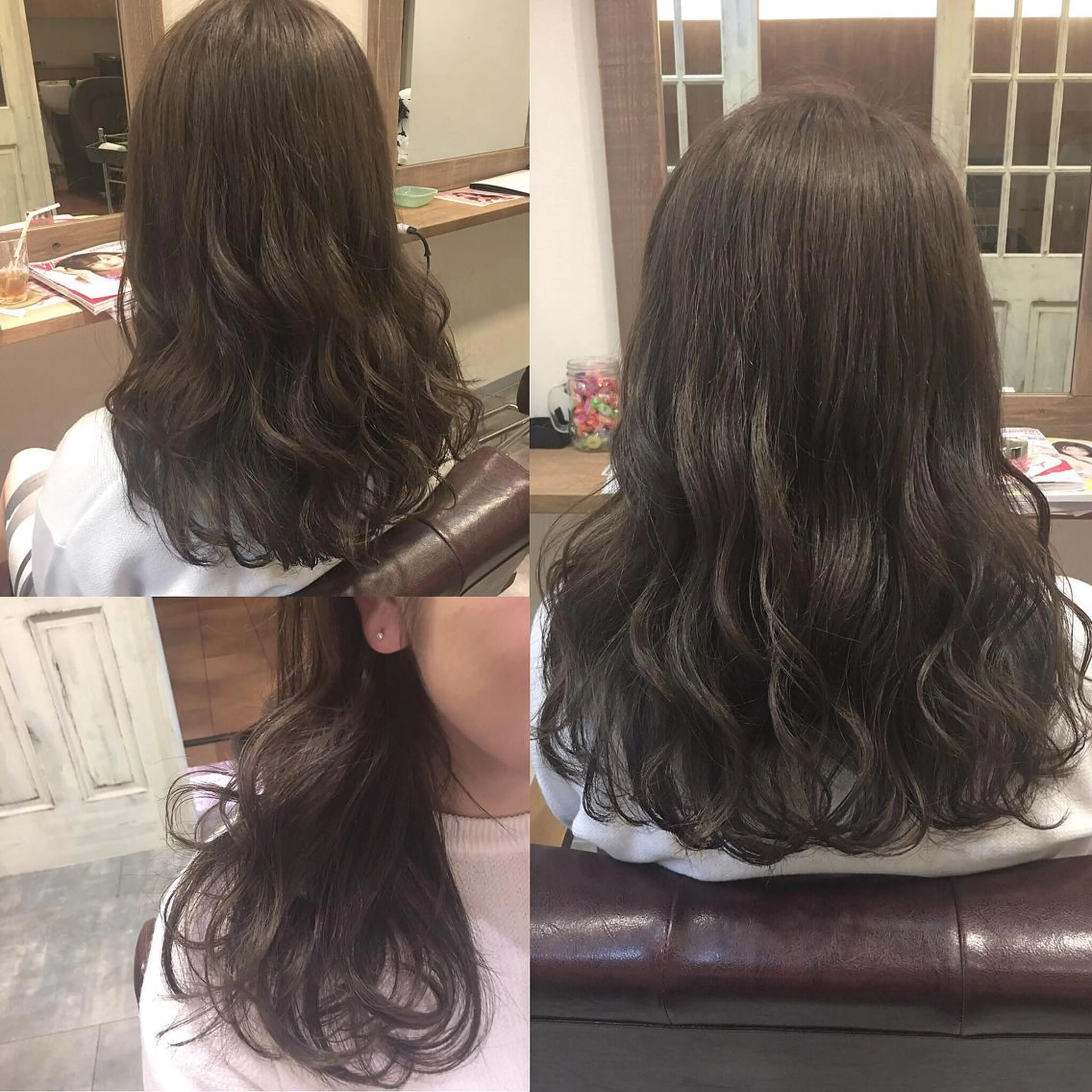 ロング カラー ブリーチ グレージュ ブリーチなしカラー hair salon Ranun髪質改善のヘアスタイル