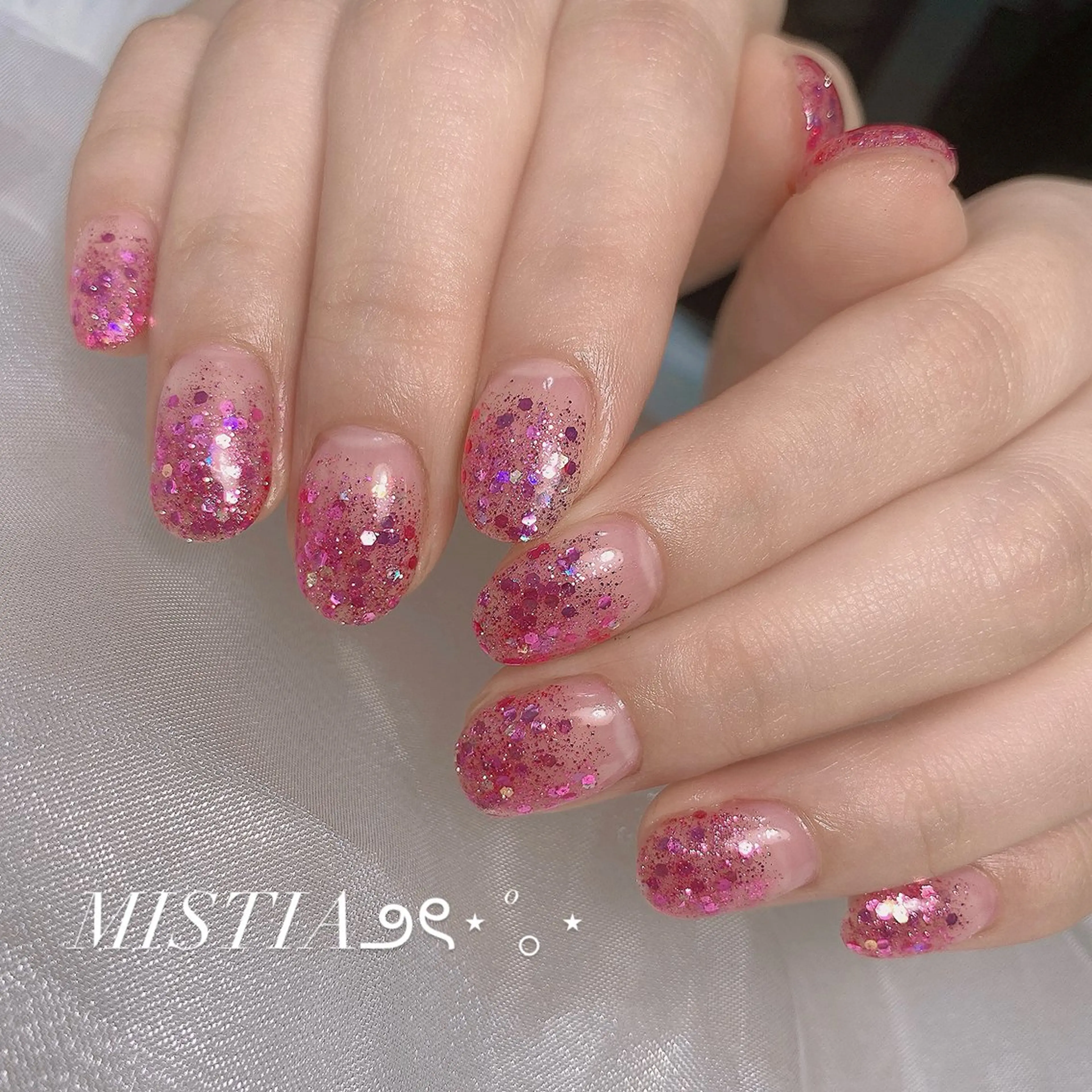 ネイル グラデーション ラメ(グリッター) ラメグラデーション ピンク nail salon MISTIAのネイルデザイン