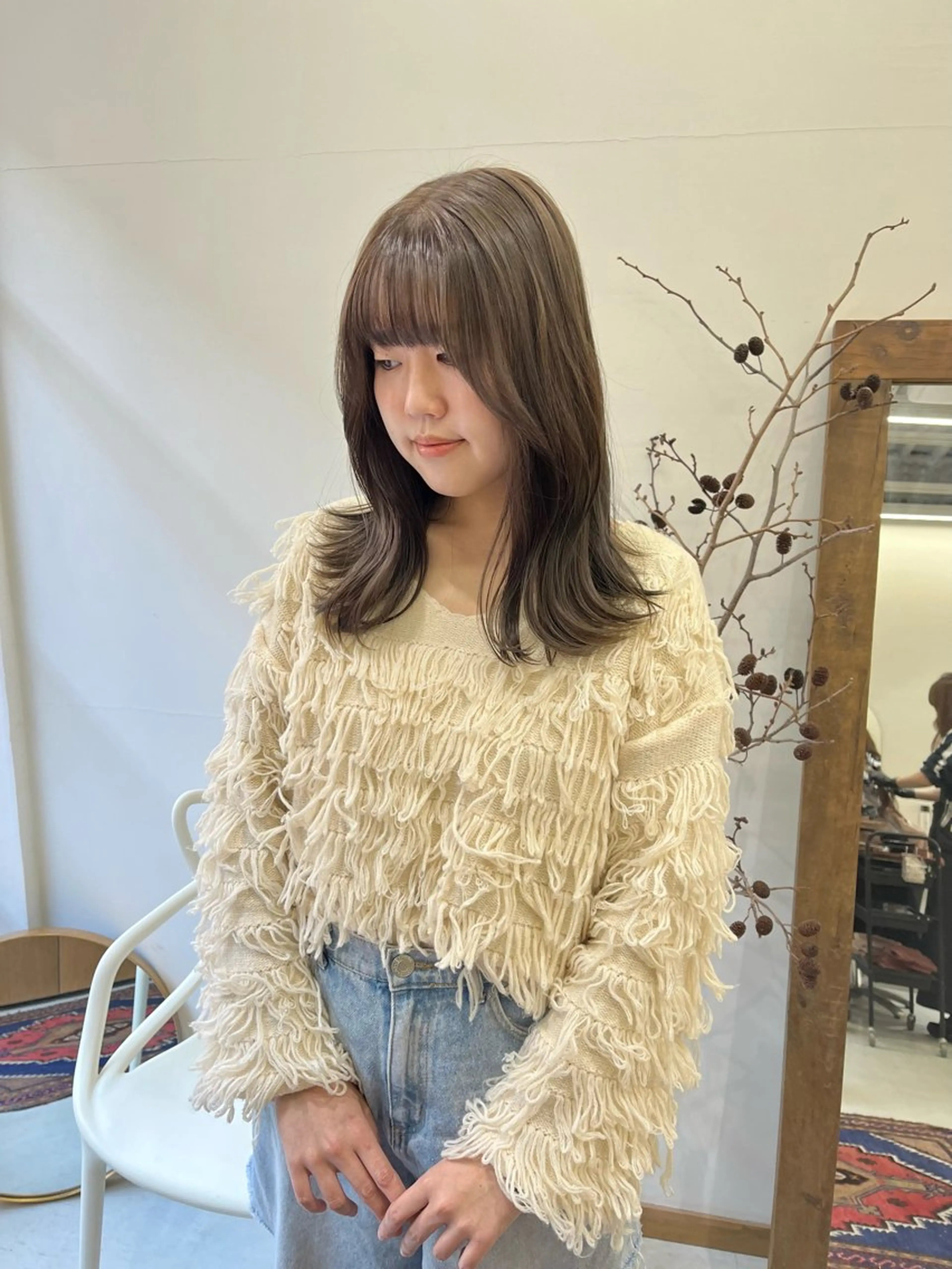 セミロング カラー ヘアアレンジ ブリーチ ダブルカラー ブリーチなしカラー esu 心斎橋店所属・ena/ブリーチなし 心斎橋・ベージュ🎀のヘアスタイル