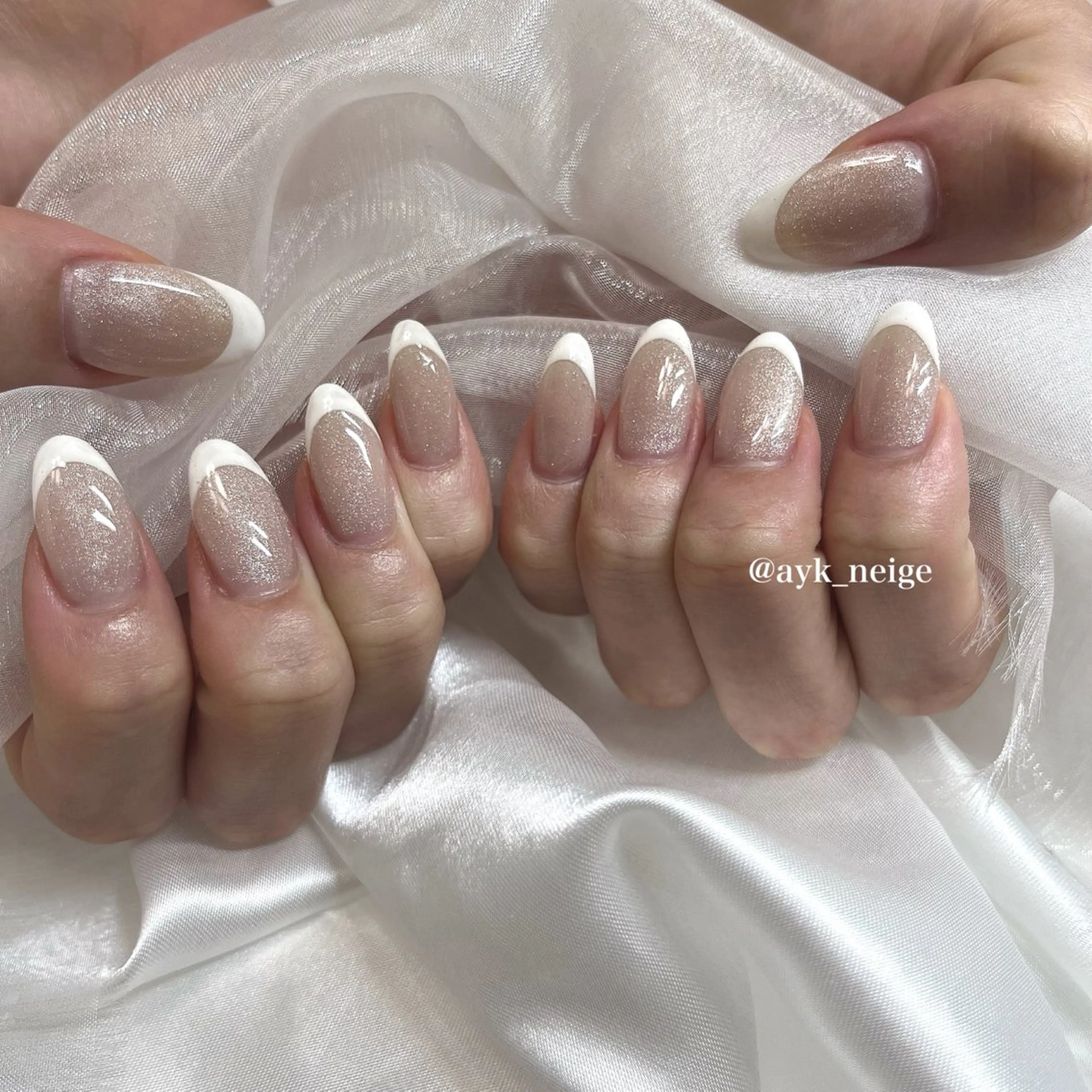 ネイル フットネイル フレンチネイル キラキラネイル 韓国ネイル マグネットネイル n'eige nail所属・大谷 綾香のネイルデザイン