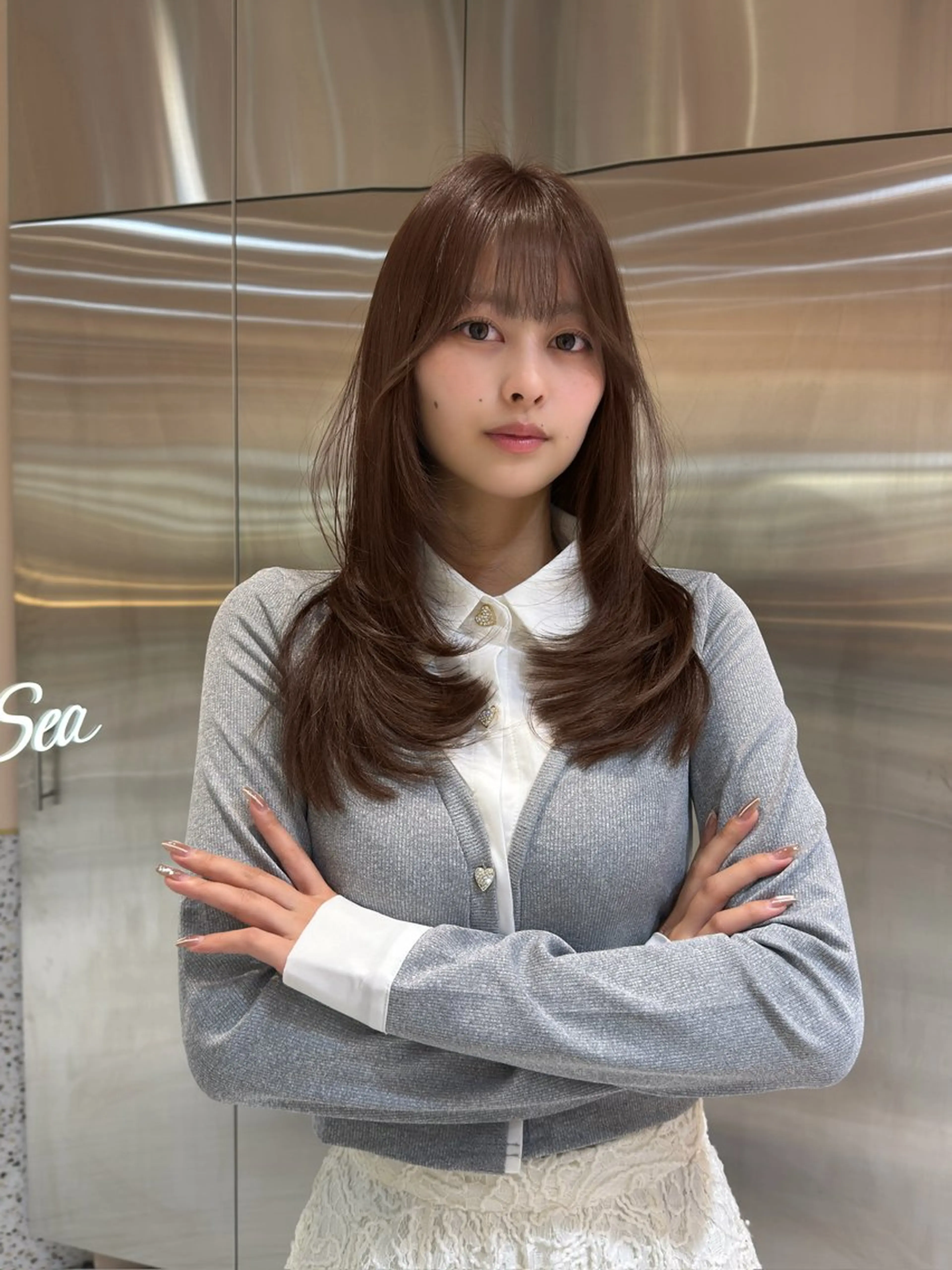 ロング カラー 卒業式のヘアスタイル 学生 カット ヘアカラー トリートメント ハッシュカット/顔 まわりカットリョウヤのヘアスタイル