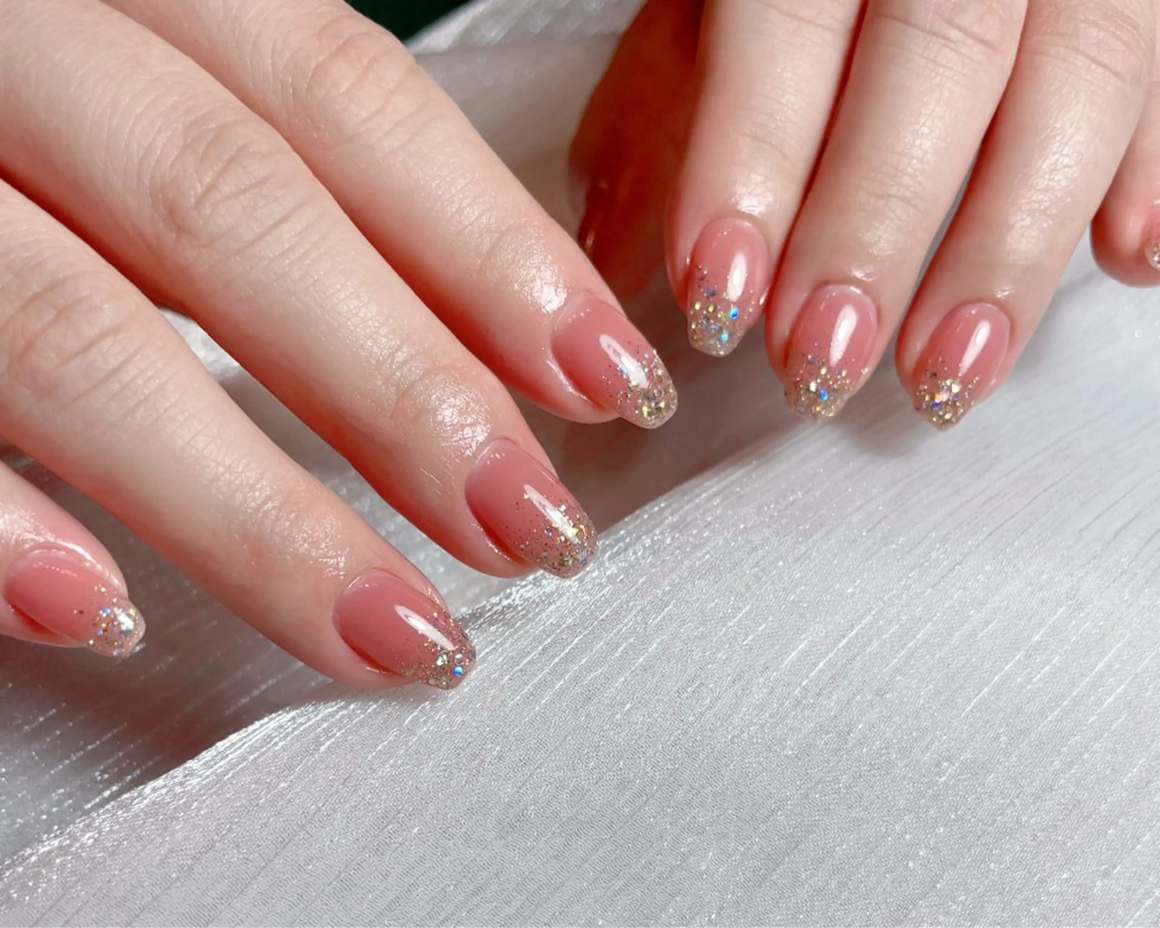 ネイル ハート 氷ネイル・うるうるネイル キラキラネイル ラメ(グリッター) ピンク ハンドネイル 南野 由希のネイルデザイン