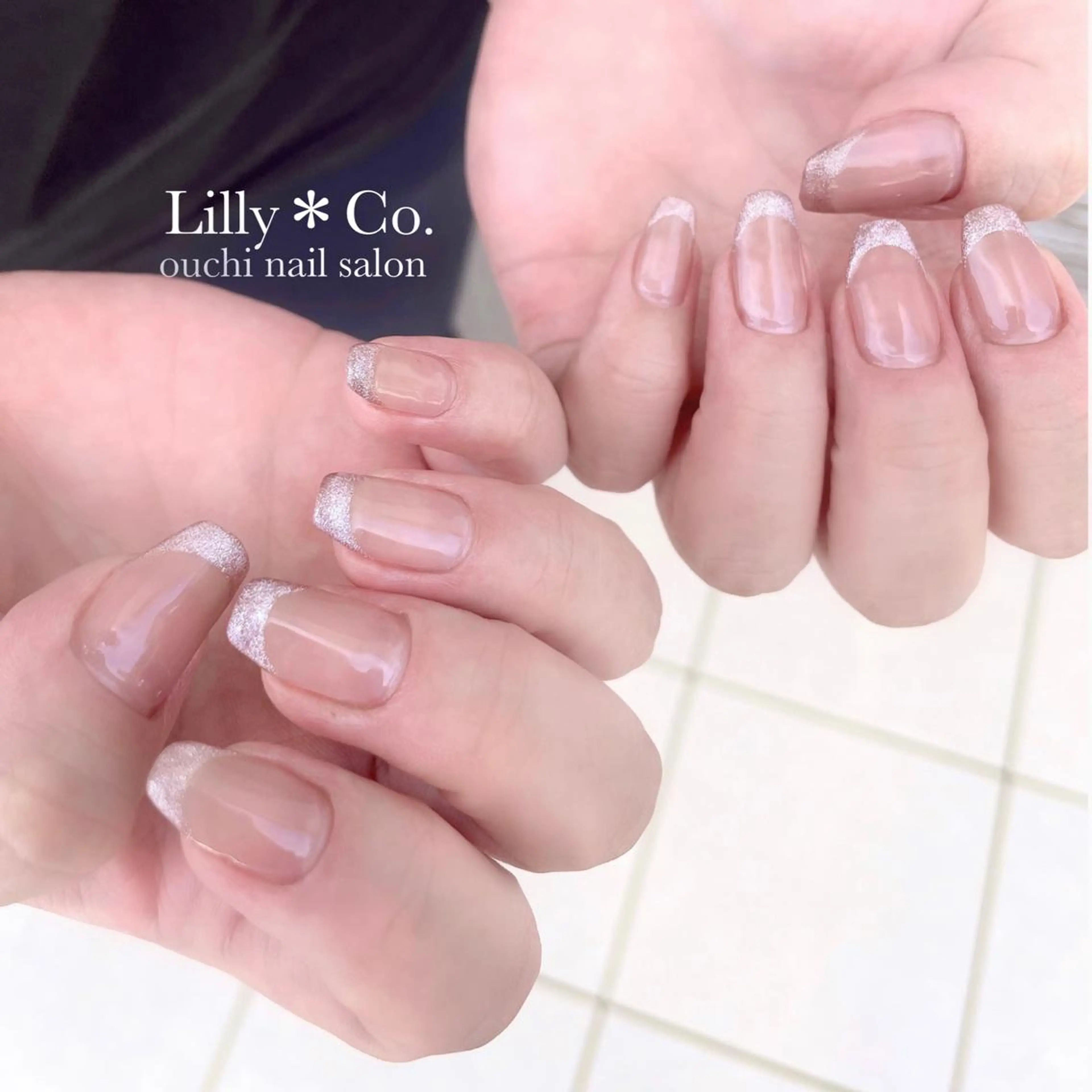 ネイル フレンチネイル キラキラネイル ハンドネイル ハンドケア Lilly Co.のネイルデザイン