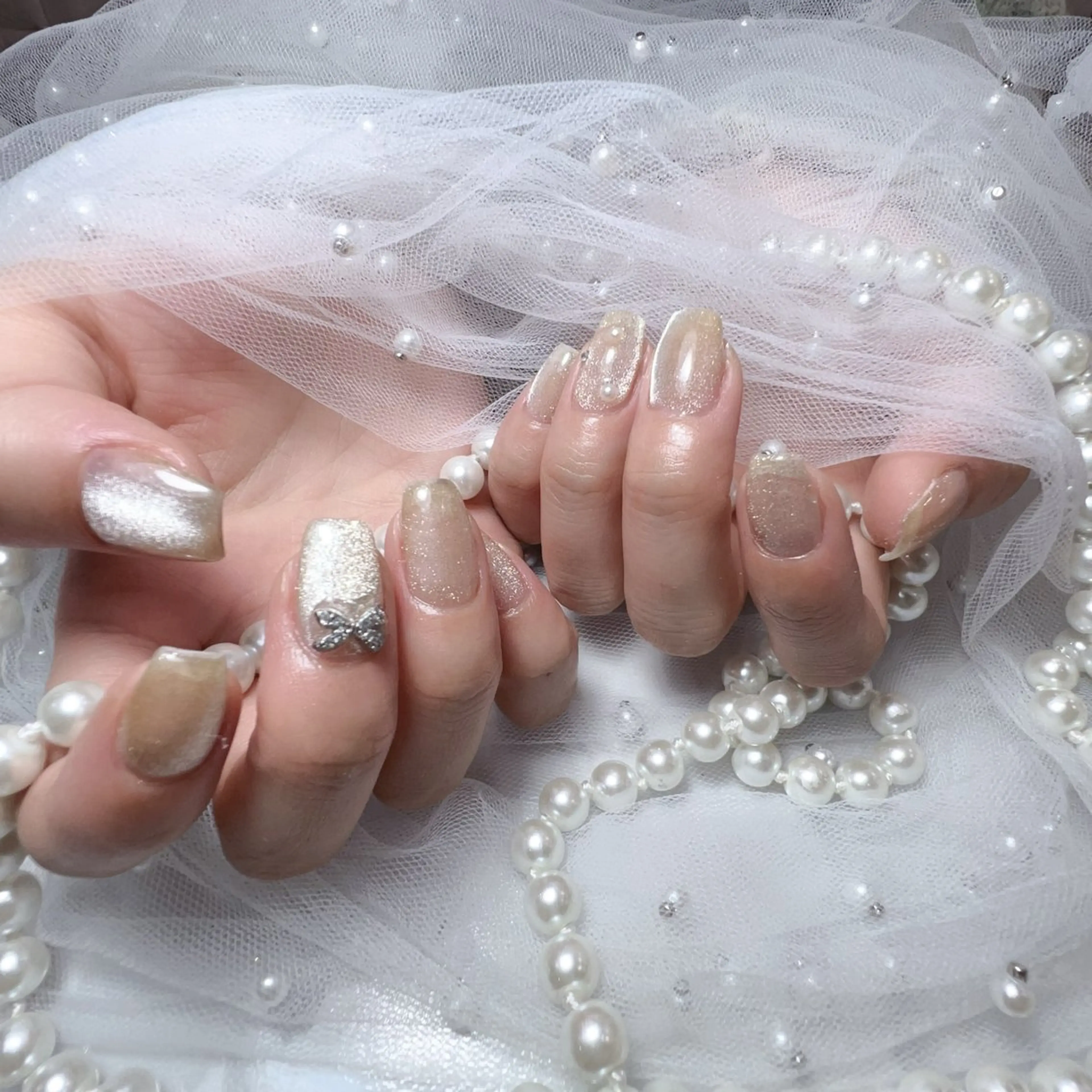 ネイル アートネイル フラッシュネイル フレンチネイル ジェルネイル ガラスフレンチ You&Me Yukiのネイルデザイン