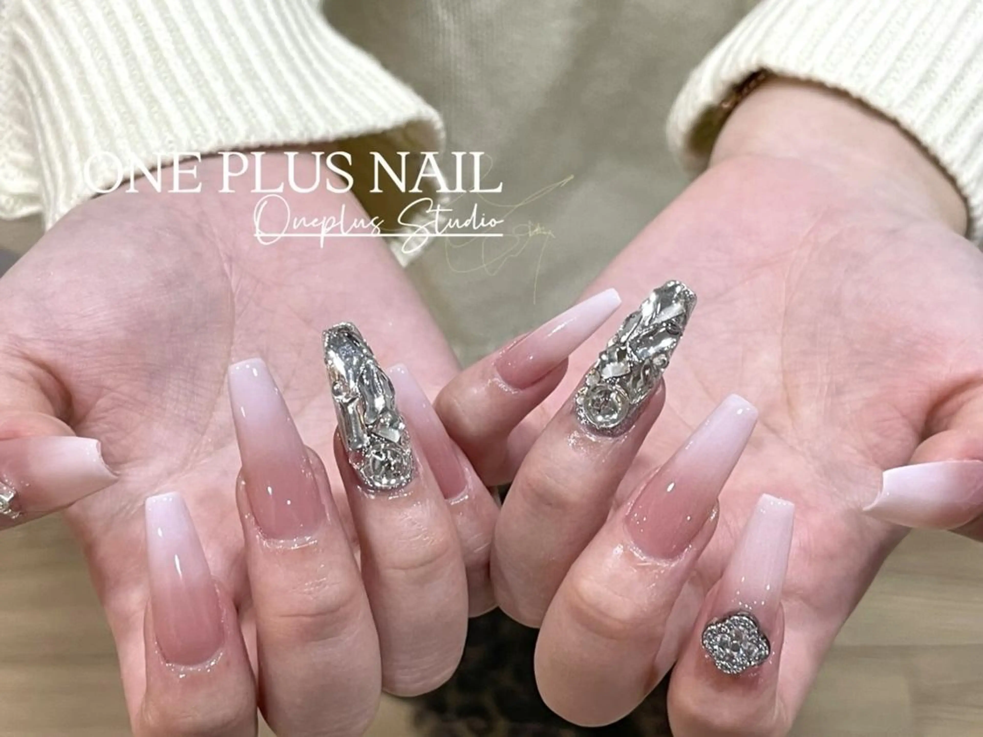 ネイル ガーリー ハート キラキラネイル 韓国ネイル ロングネイル One plus あやのネイルデザイン