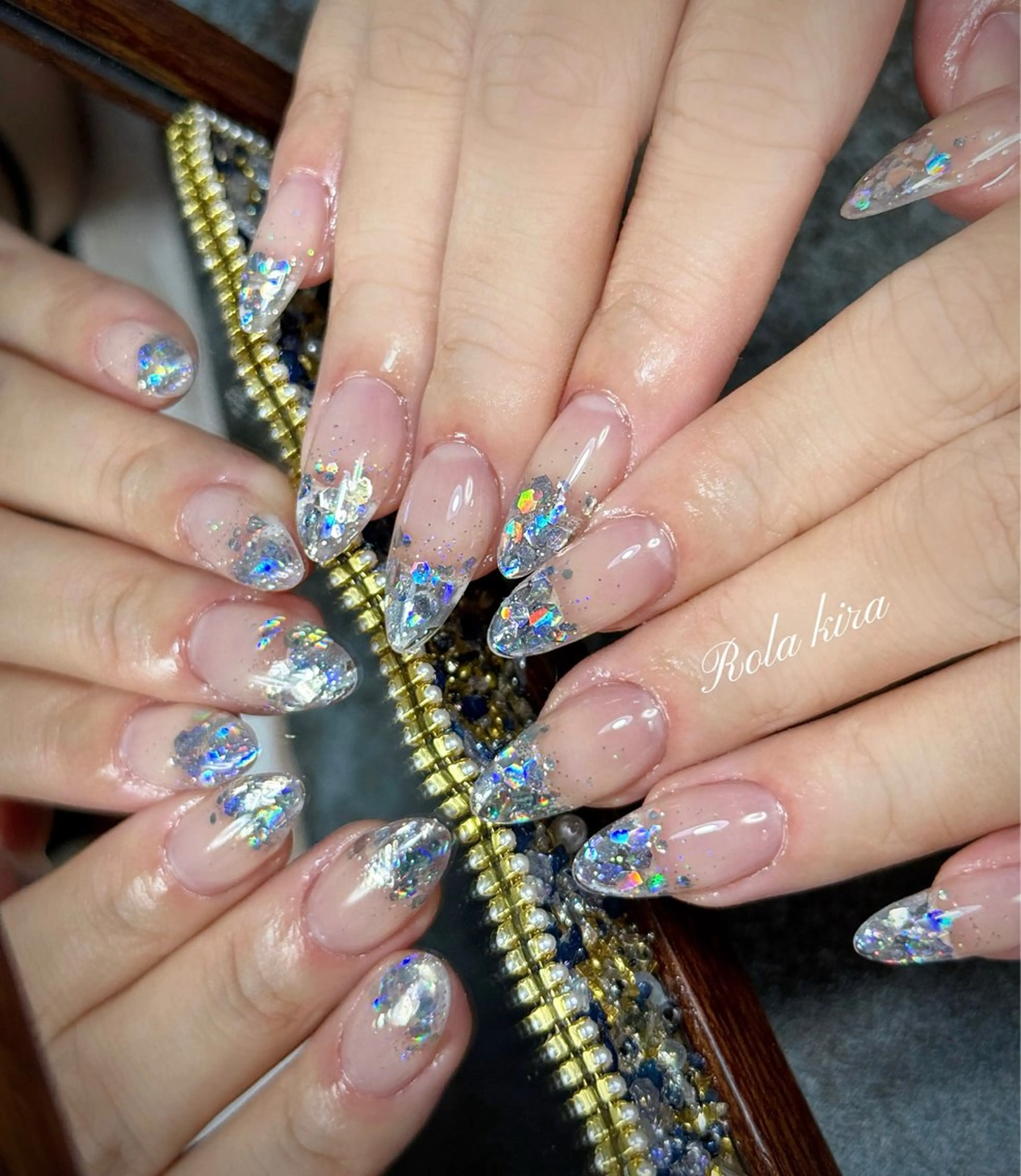 ネイル アートネイル フレンチネイル ジェルネイル ガーリー キラキラネイル ハンドネイル Rola kira nail salon所属・Rola kira 麗のネイルデザイン
