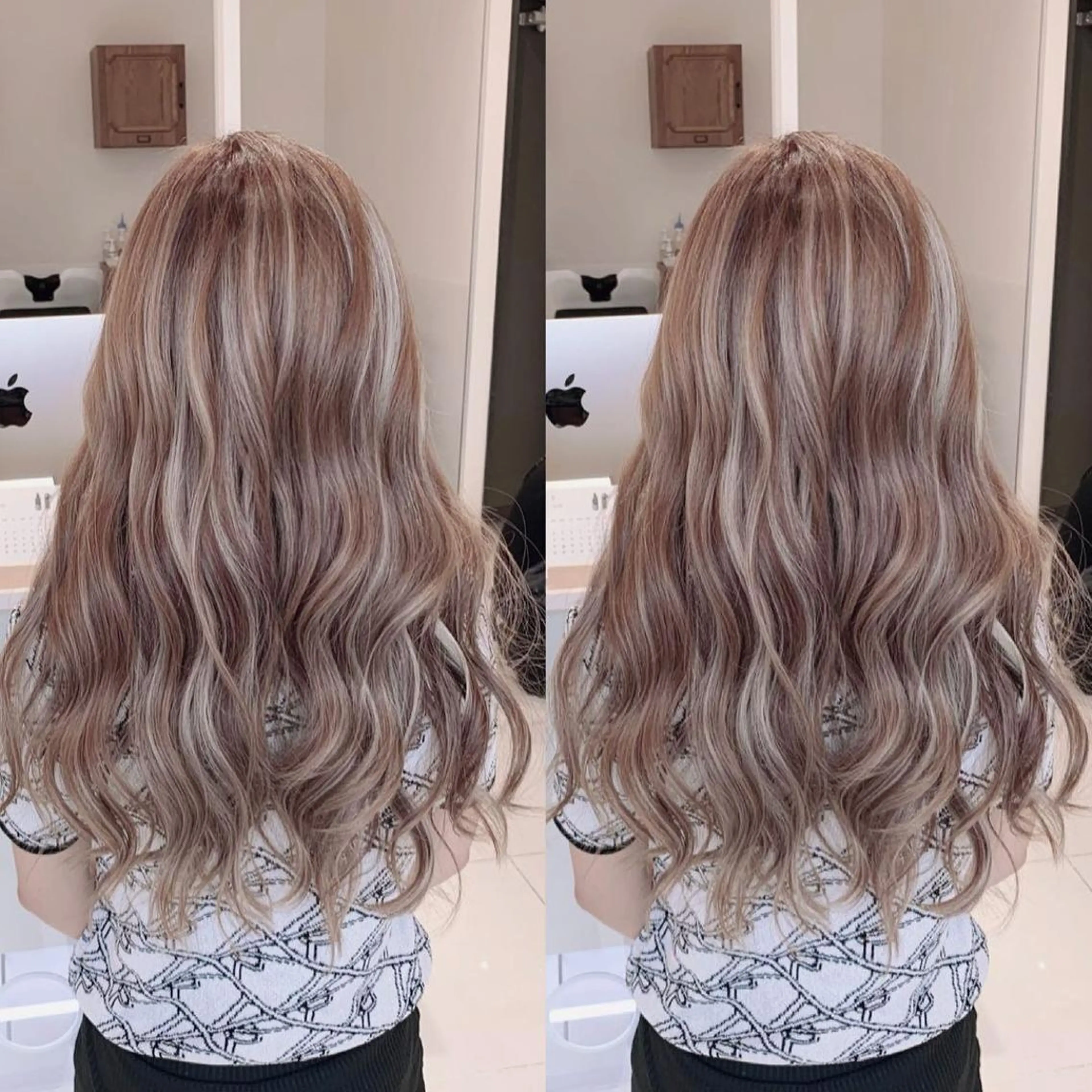 ロング カラー ブリーチ ケアブリーチ ハイライトカラー インナーカラー ハイライト ヘアカラー オフホワイトアンドなんば所属・福西 洋斗のヘアスタイル