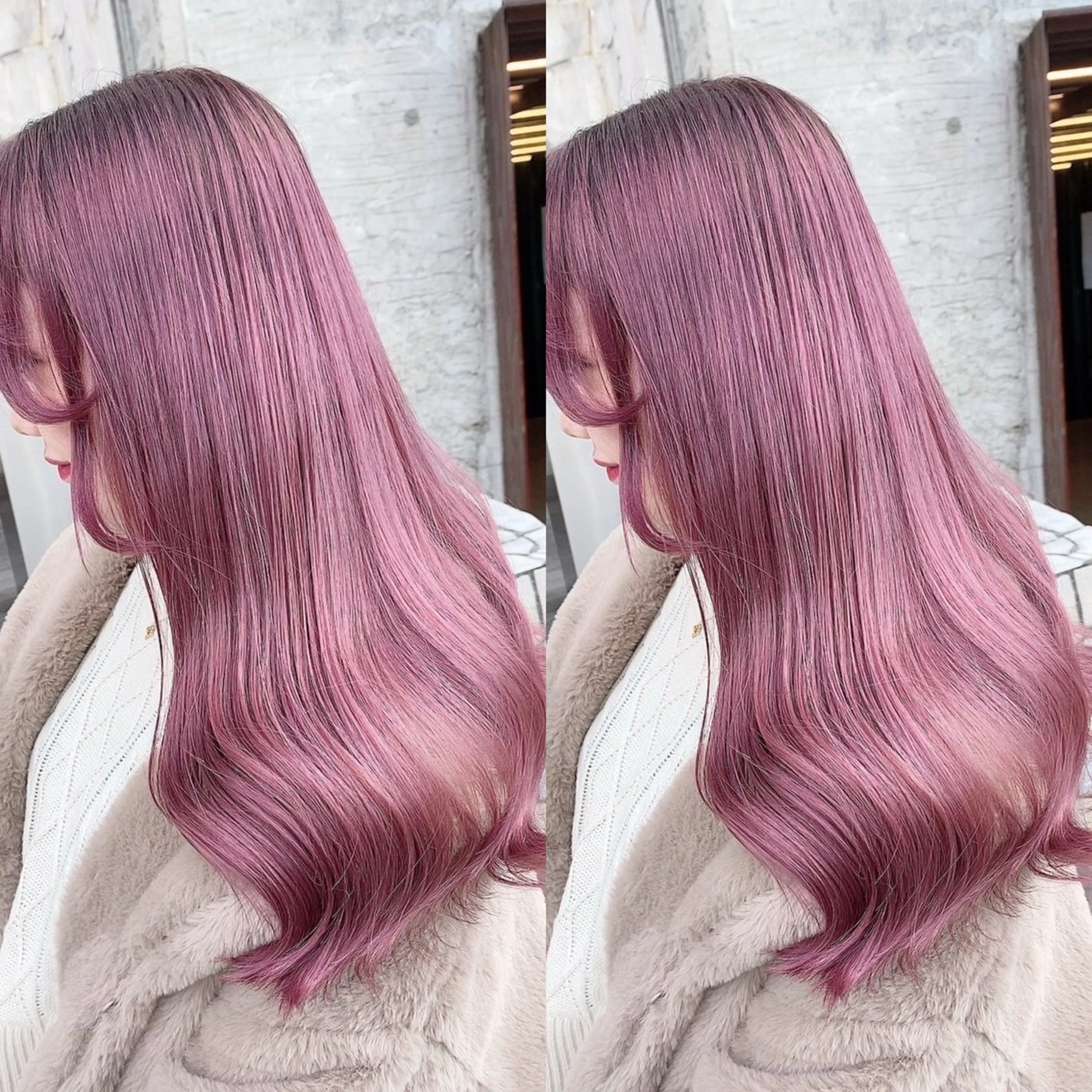 ロング カラー カシス ピンクカラー ヘアカラー トリートメント ヘアセット ブリーチ無しダブル カラー🦕まどかのヘアスタイル