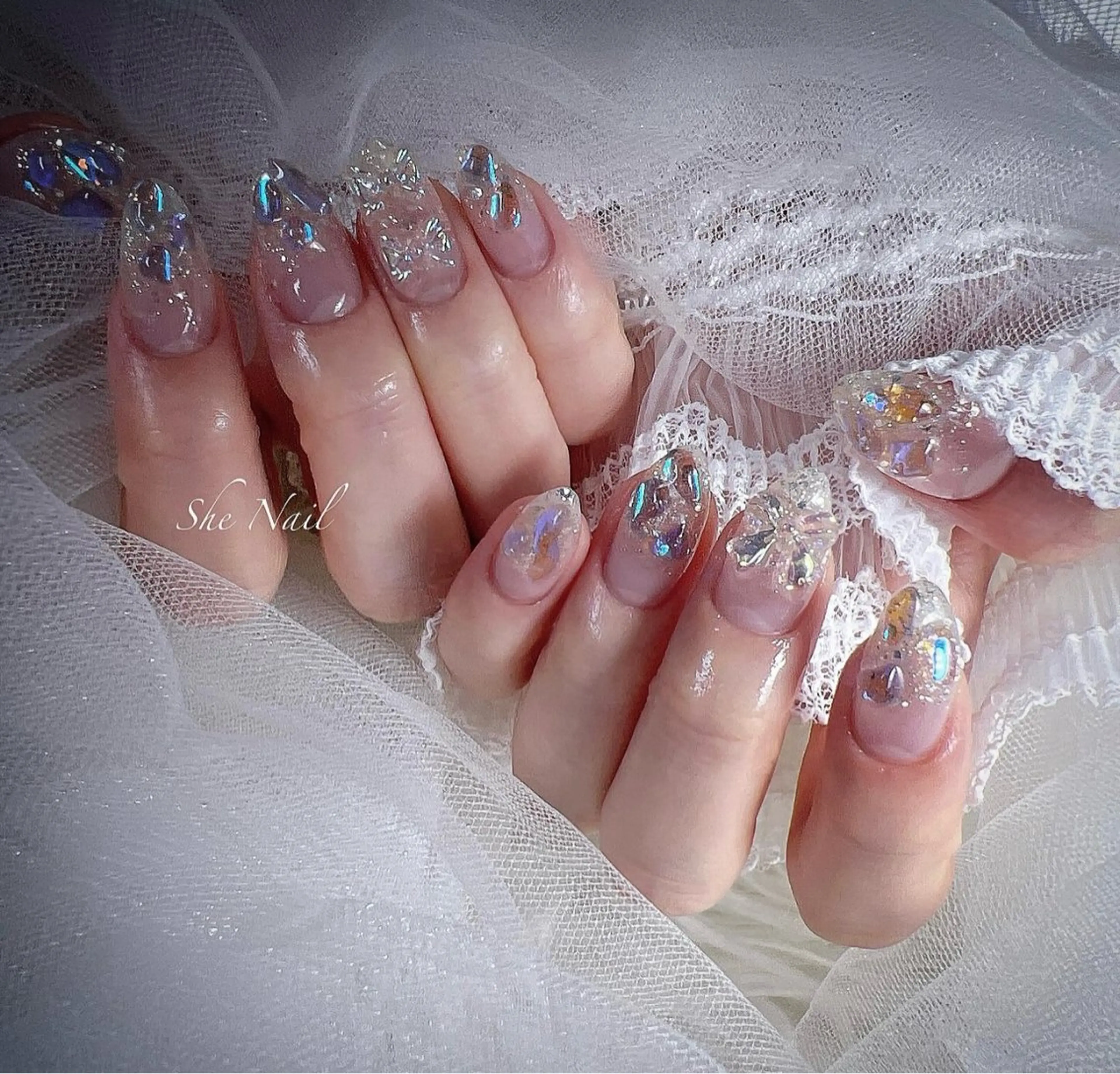 ネイル チークネイル 長さ出し フレンチネイル グラデーション 氷ネイル・うるうるネイル ハンドネイル She   Nail所属・ISA_ BELLAのネイルデザイン