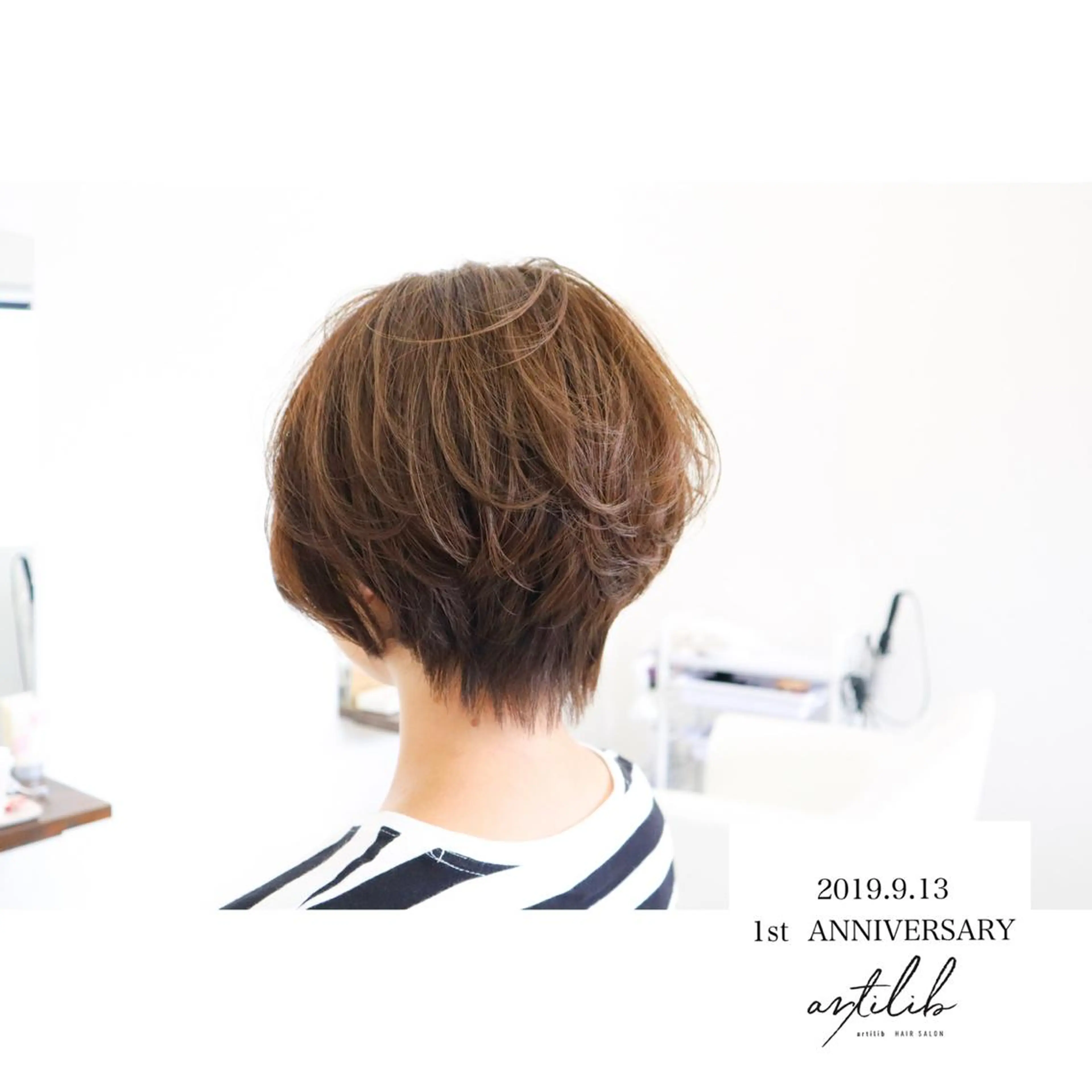 ショート カラー ヘアアレンジ 切りっぱなしボブ ショートボブ アディクシーカラー アクアカラー 透明感カラー SHO担当髪質改善 東加古川アーティブのヘアスタイル