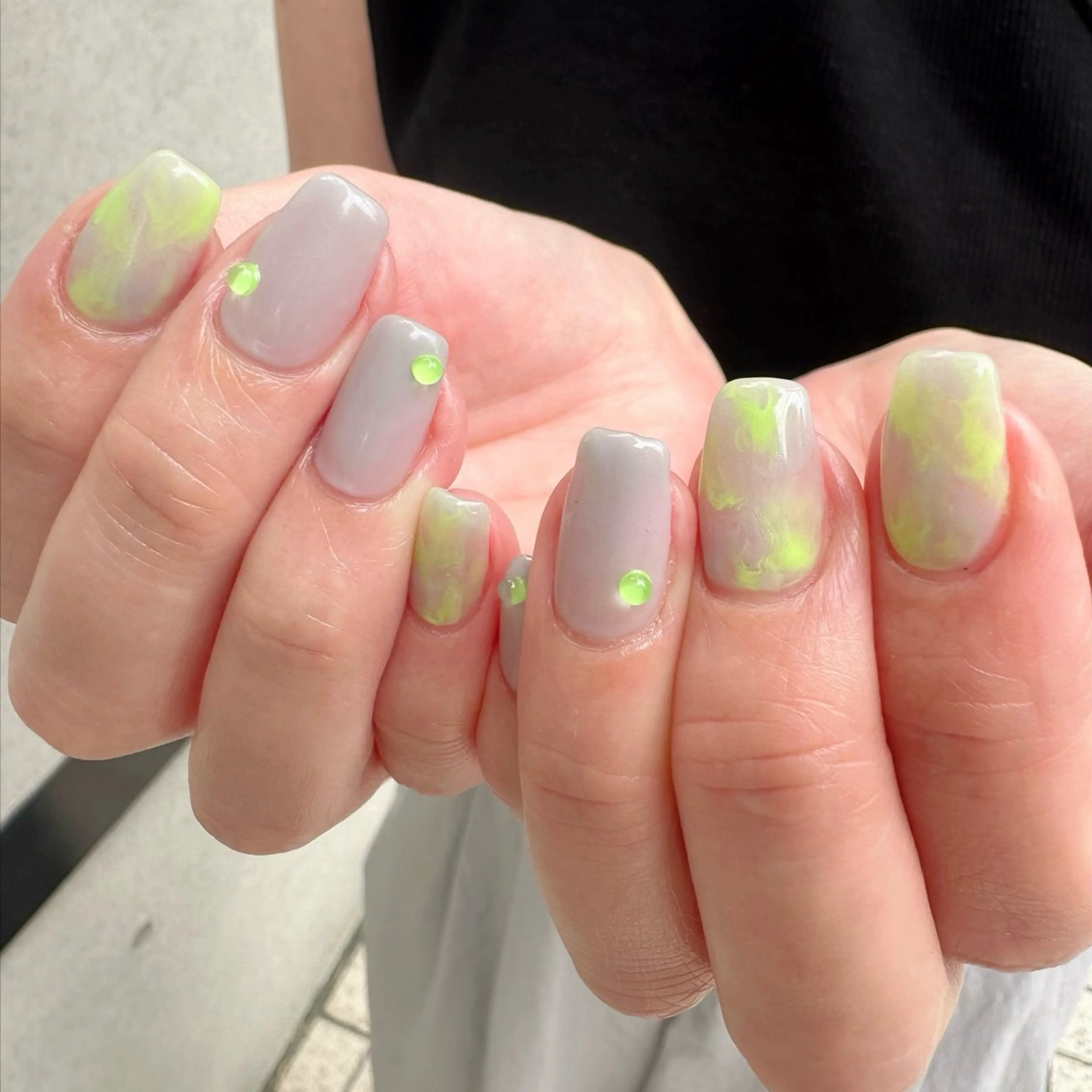 ネイル クリアネイル グリーン 氷ネイル・うるうるネイル 韓国ネイル 大理石ネイル(マーブル) 🪞KAPE NAIL 🪞のネイルデザイン