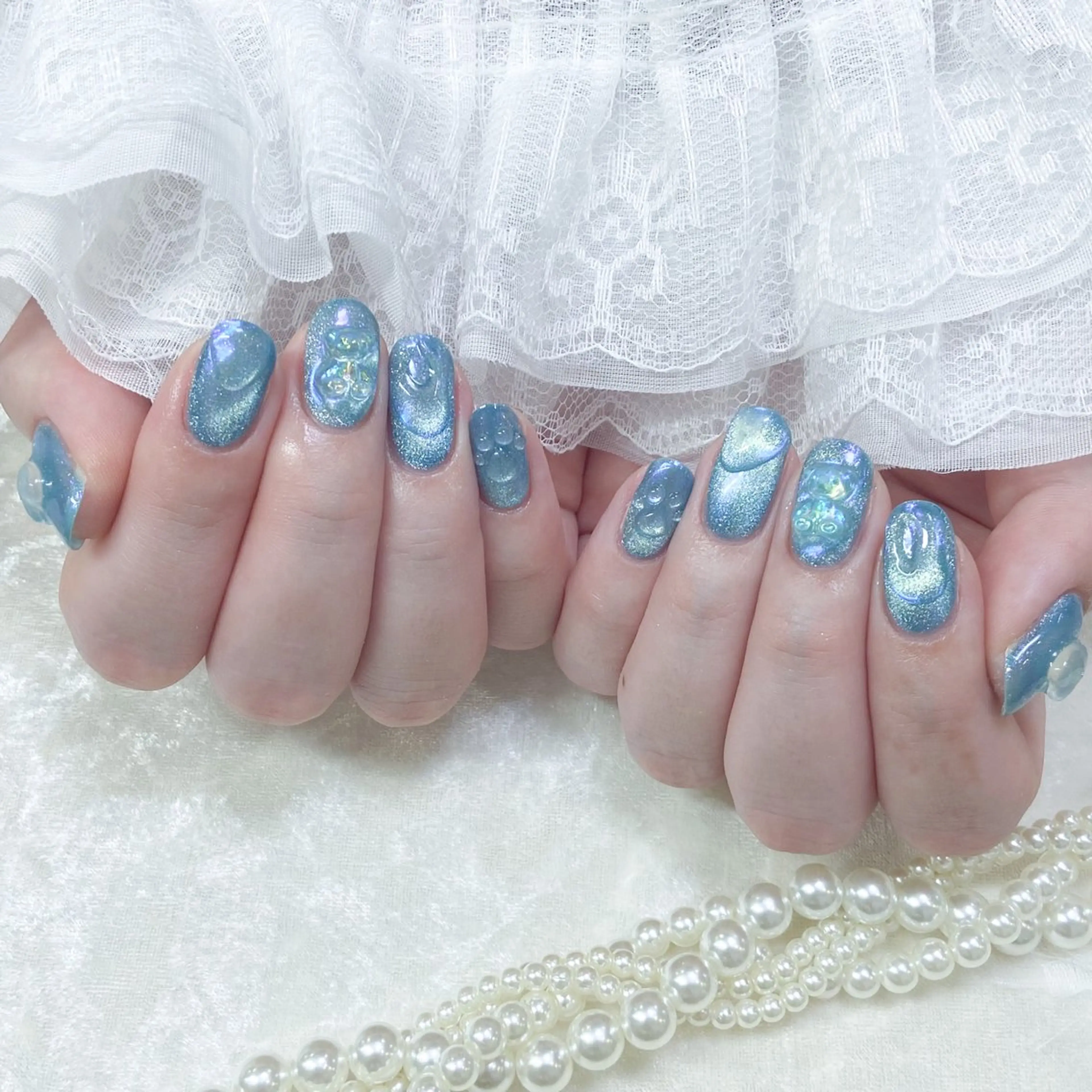 ネイル アートネイル ブルー 長さ出し フットネイル 韓国ネイル ハンドネイル Kanako 💫のネイルデザイン