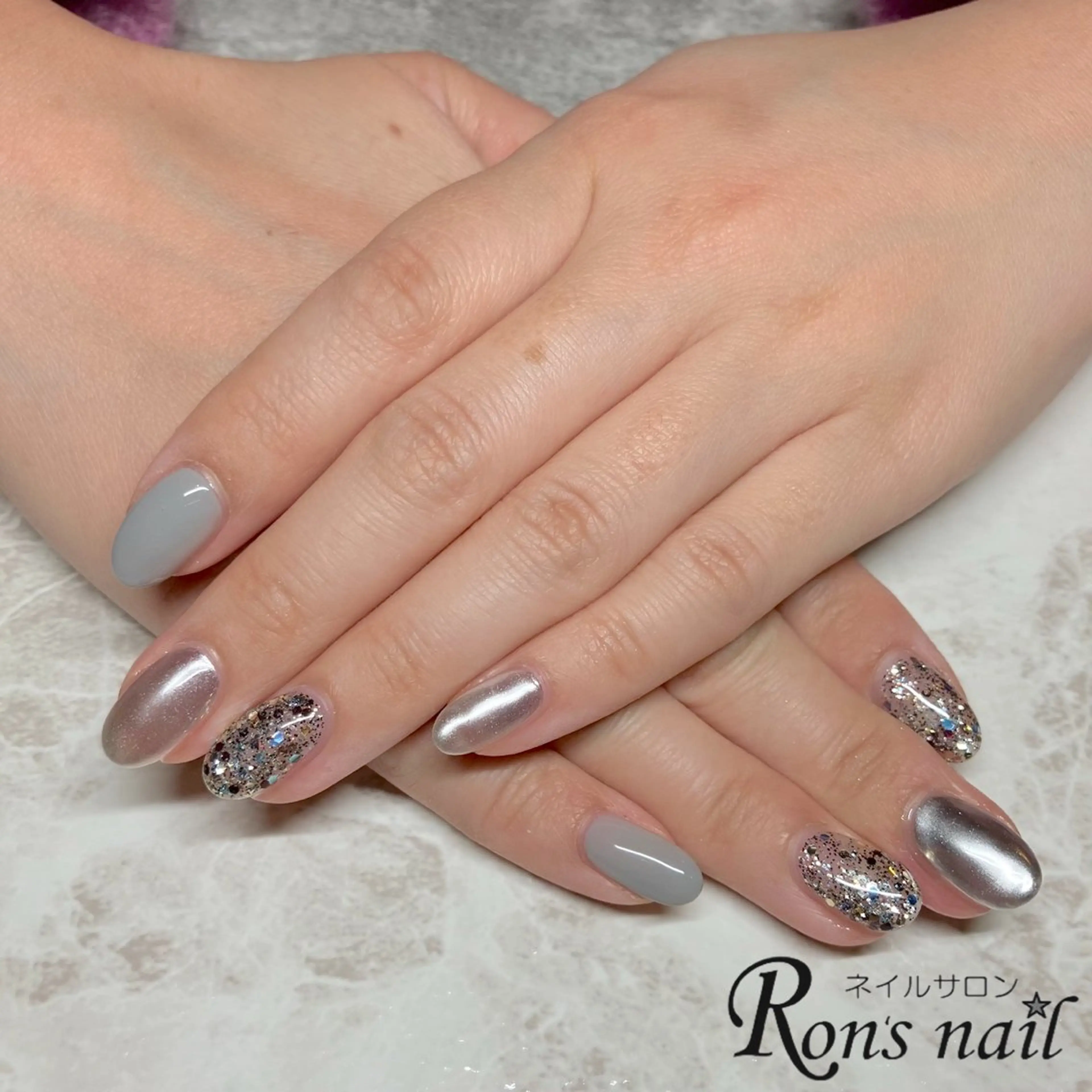 ネイル ミラーネイル ワンカラーネイル Ron's nail 笹岡のネイルデザイン