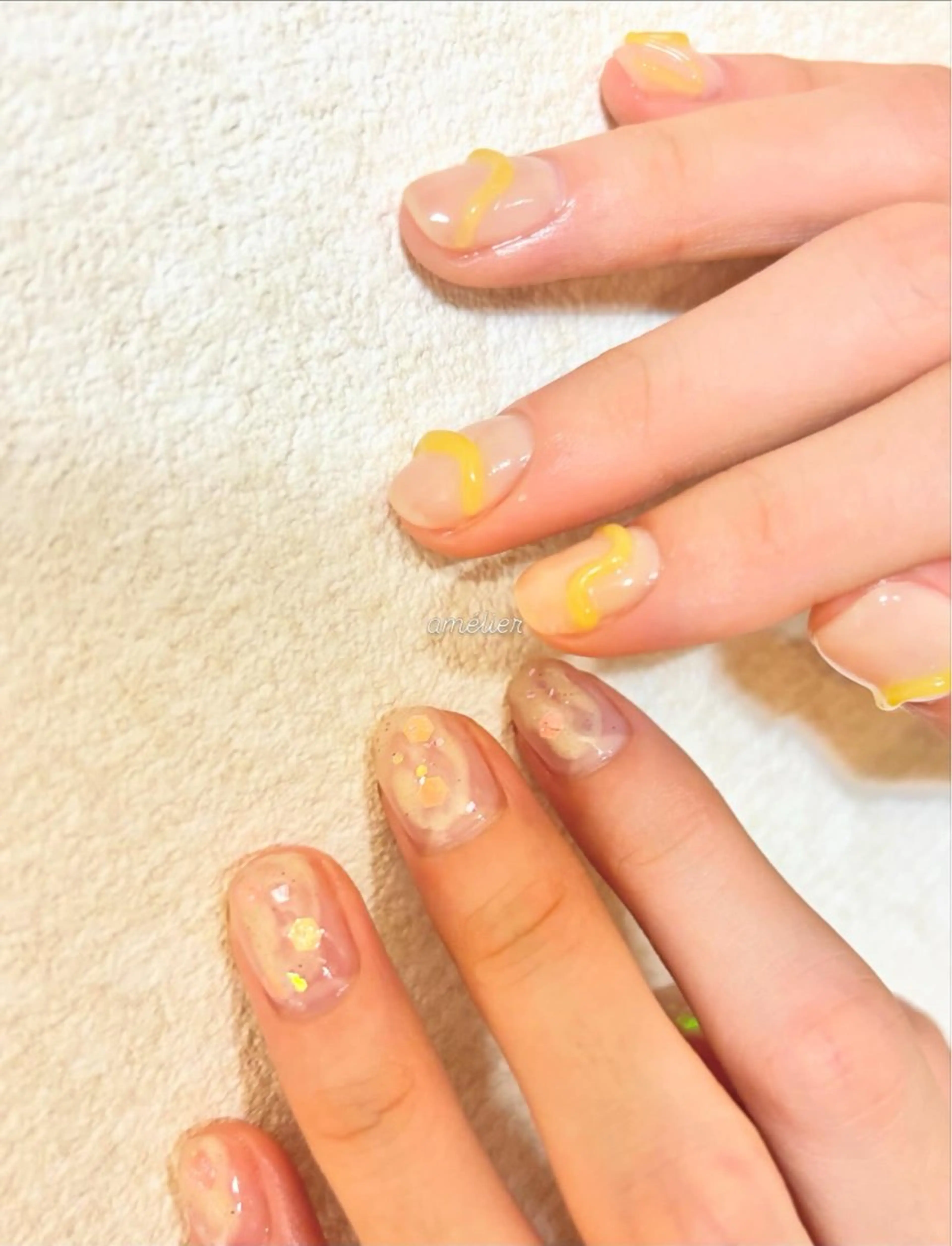 ネイル 氷ネイル・うるうるネイル キラキラネイル ハンドネイル amélier ꕁアメリエꕁのネイルデザイン