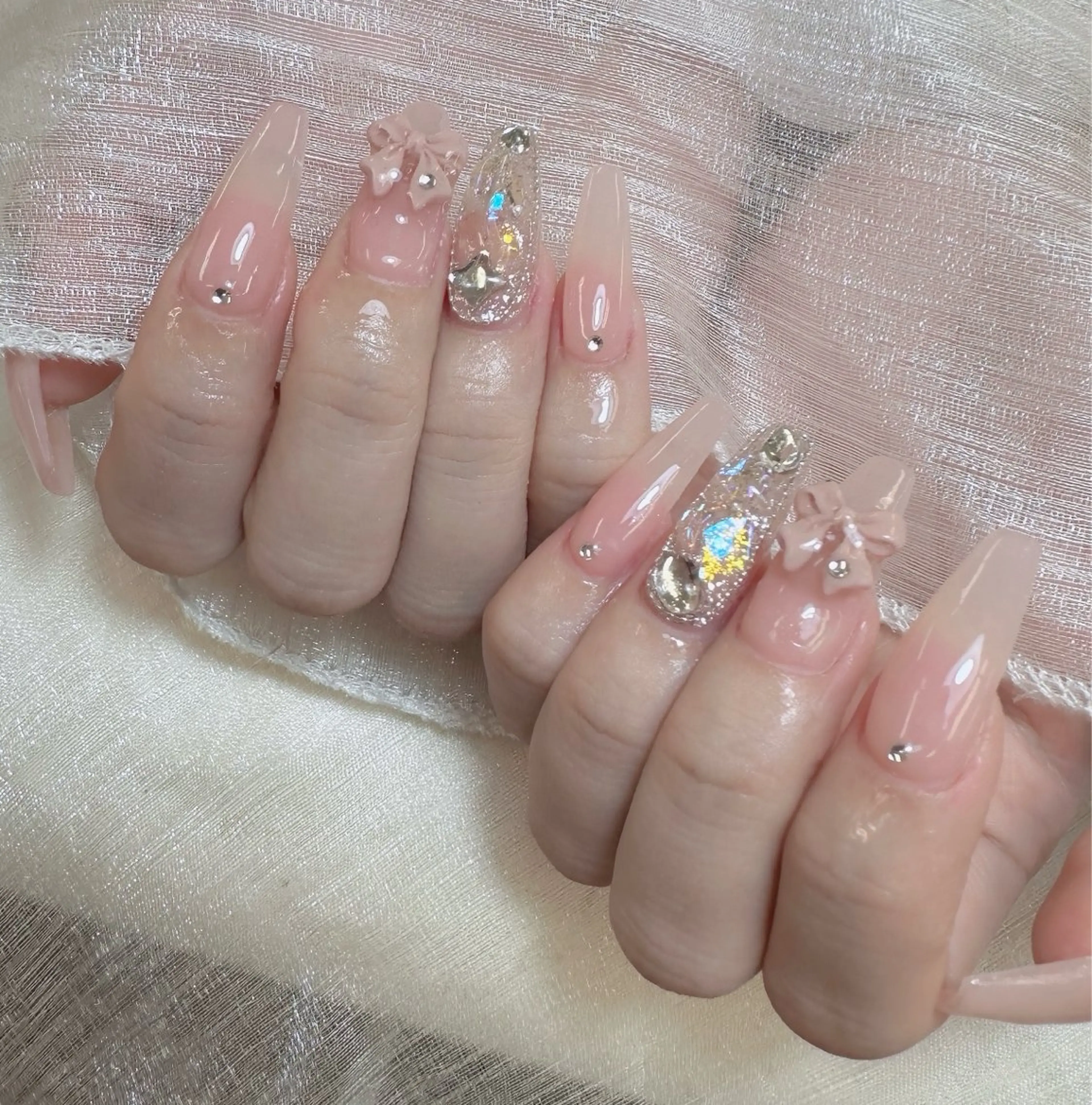 ネイル ロングネイル マグネットネイル リボン 夏ネイル スーパーロングネイル ハンドネイル Hani Nail XUKAのネイルデザイン