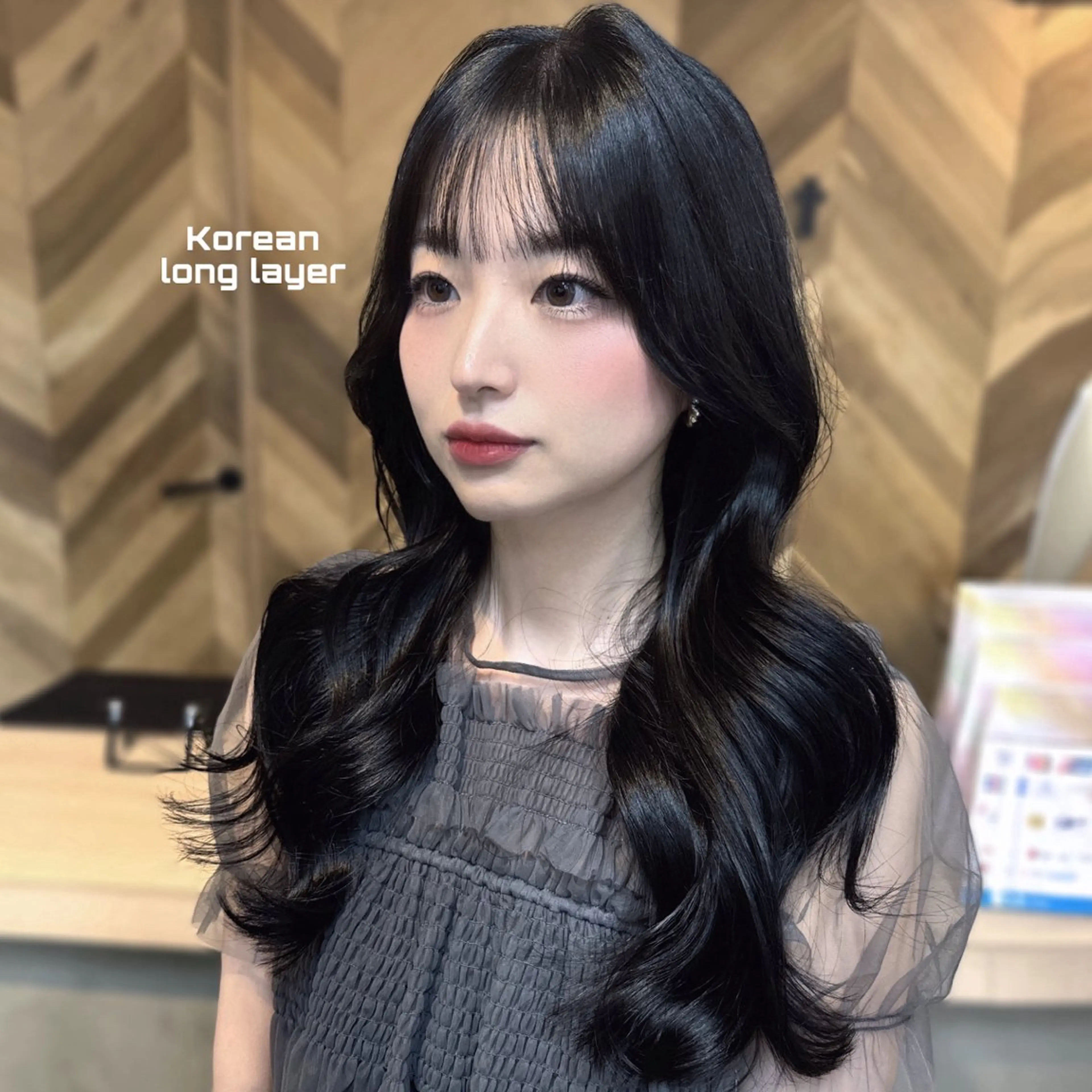 セミロング カラー 黒髪 韓国風ヘア レイヤーカット カット ヘアカラー Pocket仙台 💚モエリのヘアスタイル