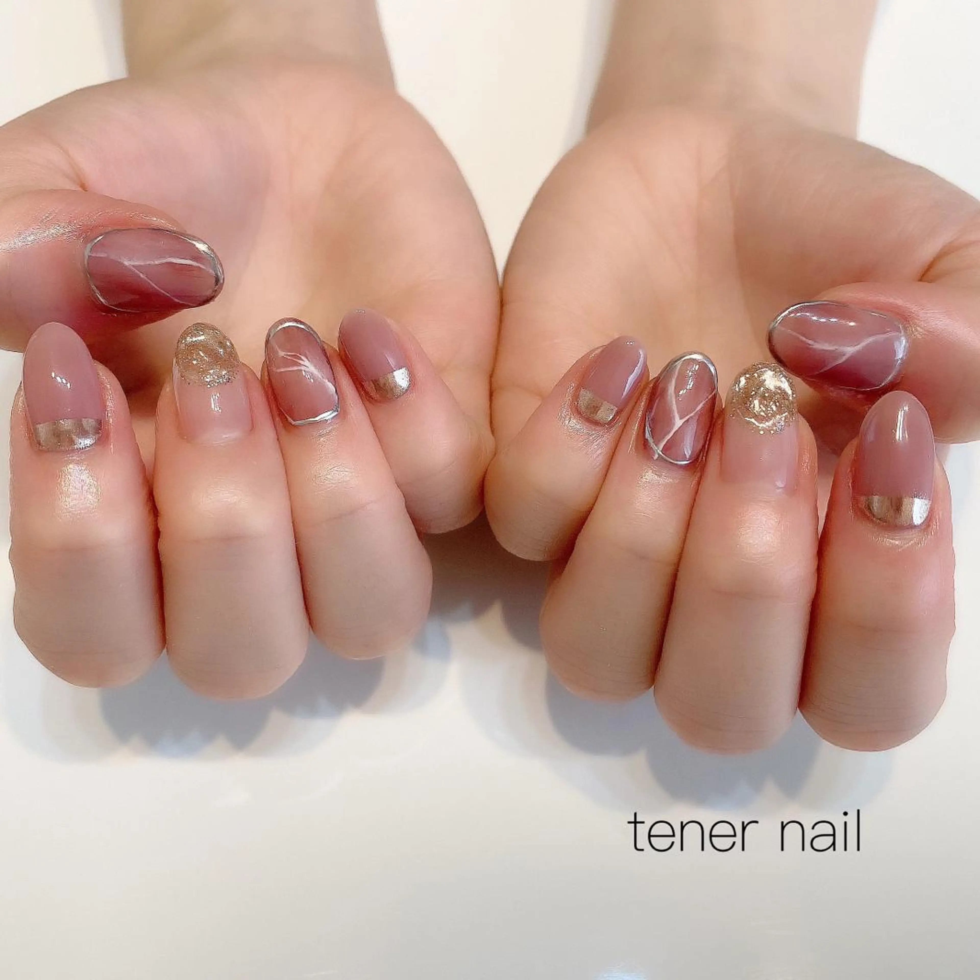 ネイル フレンチネイル 大理石ネイル(マーブル) ミラーネイル tener  nail  テネルネイル所属・テネルネイル tener nailのネイルデザイン