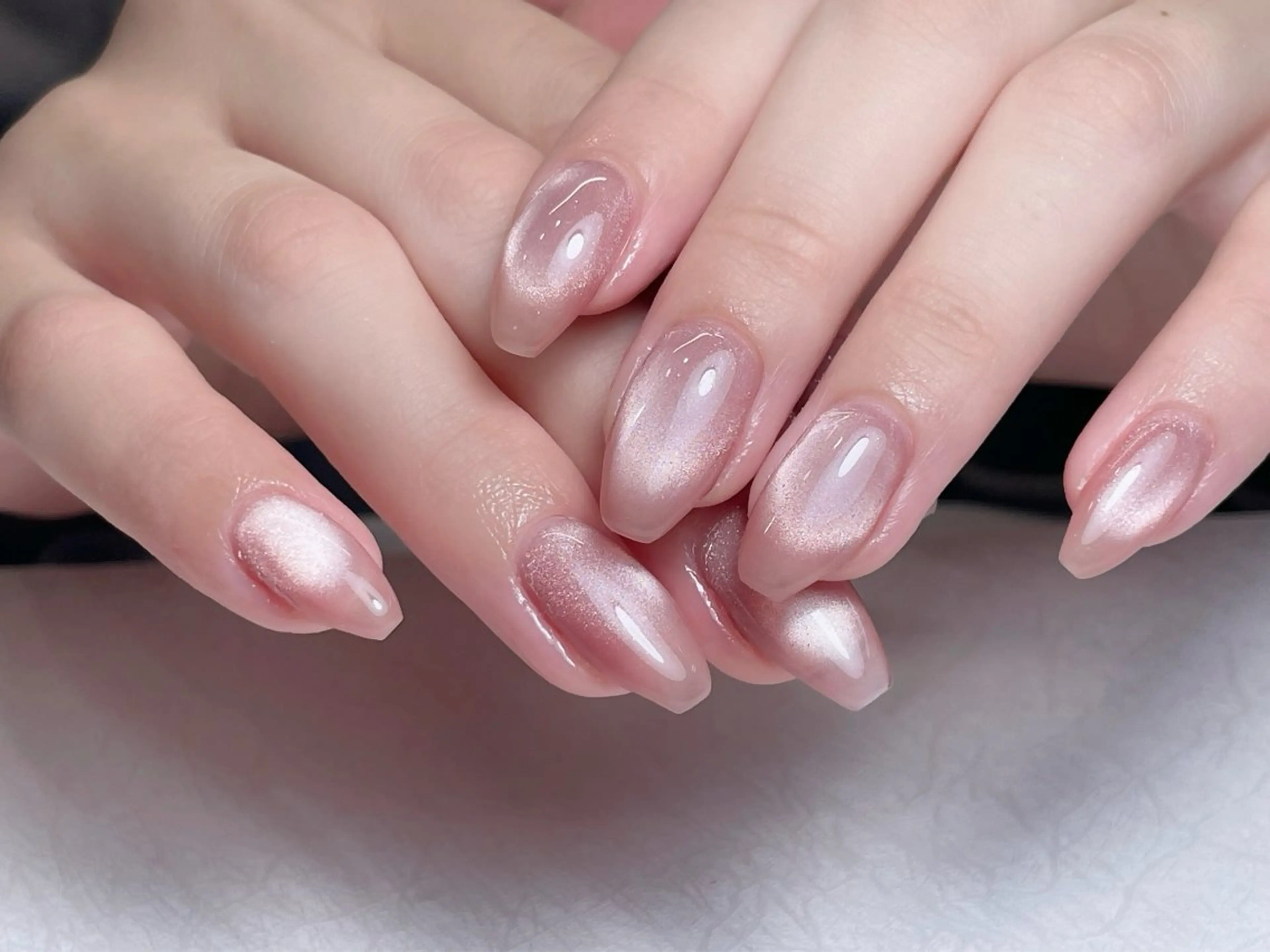 ネイル フレンチネイル ジェルネイル ガラスフレンチ 韓国ネイル ラメ(グリッター) ハンドネイル 中野駅から2分 MEO NAILのネイルデザイン